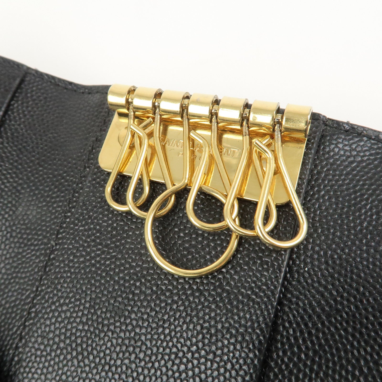 SAINT LAURENT PARIS Leather Key Case Key Holder Black 580656