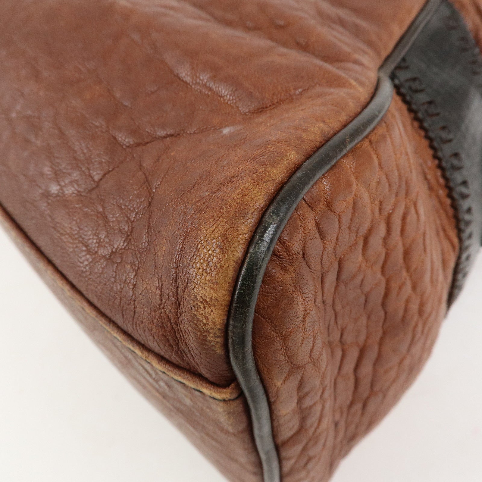 FENDI Etonico Logo Leather Tote Bag Shoulder Brown 8BN162