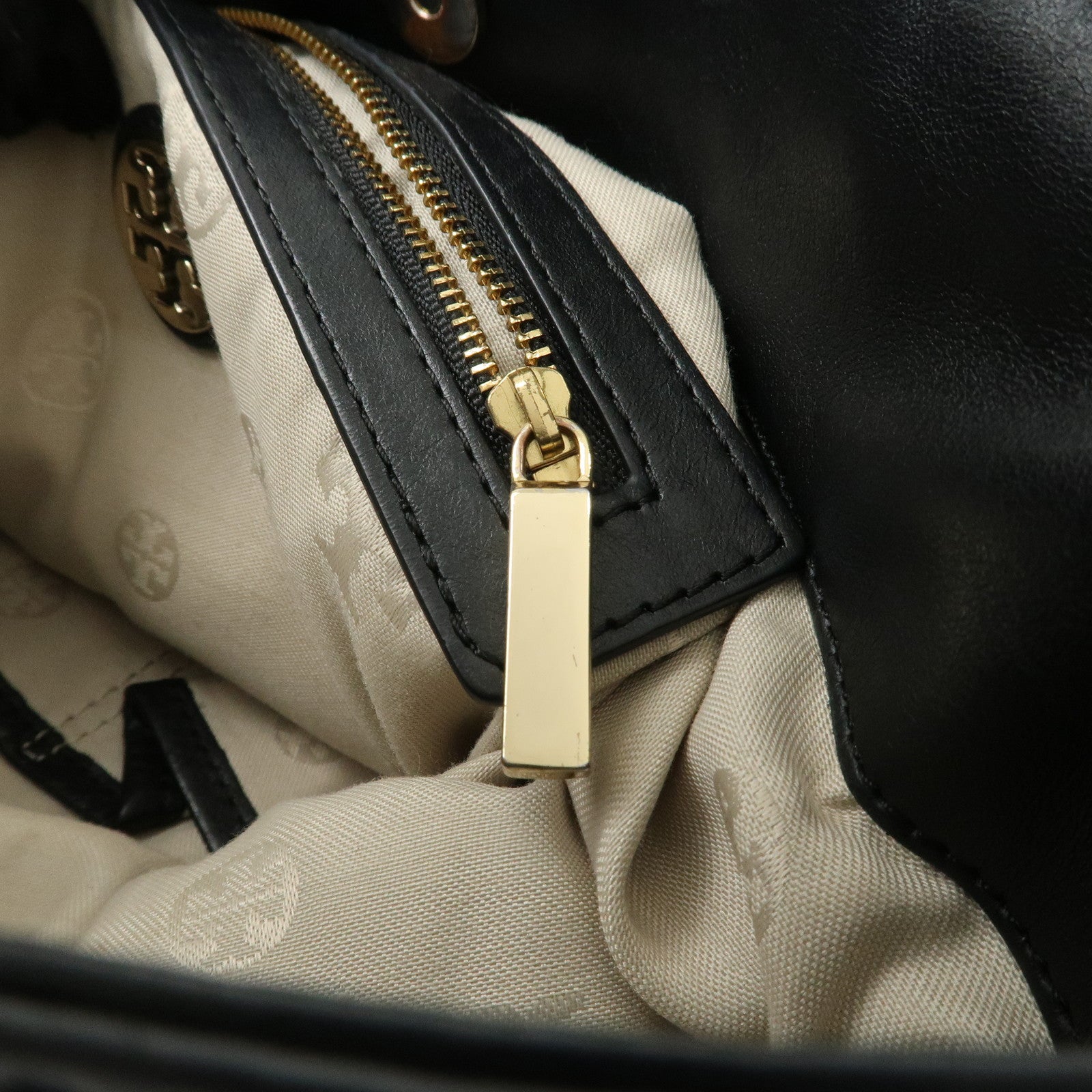 Tory Burch Leather 2Way Bag Shoulder Bag Black Gold HDW Used