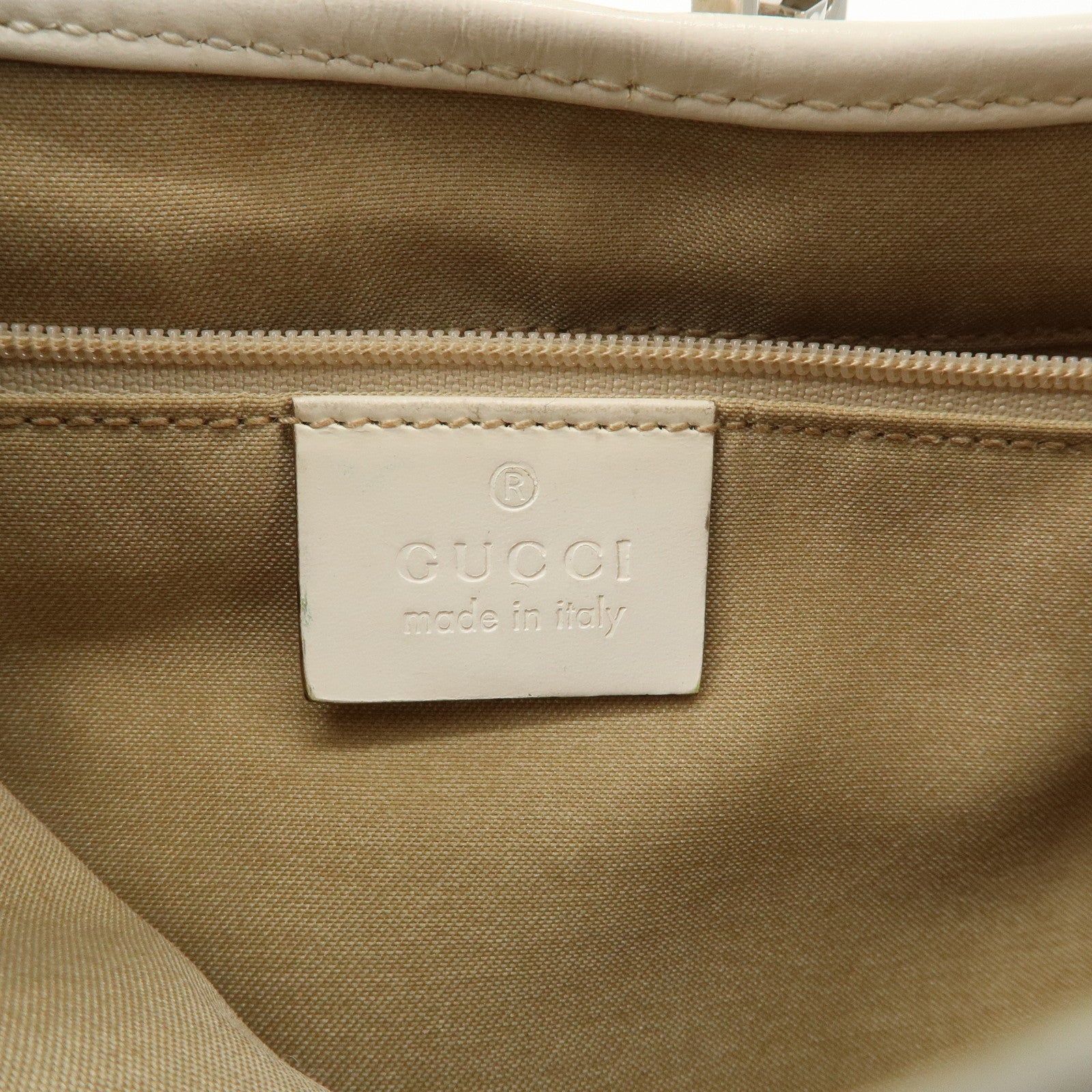 GUCCI Jackie GG Canvas Leather Shoulder Bag Beige White