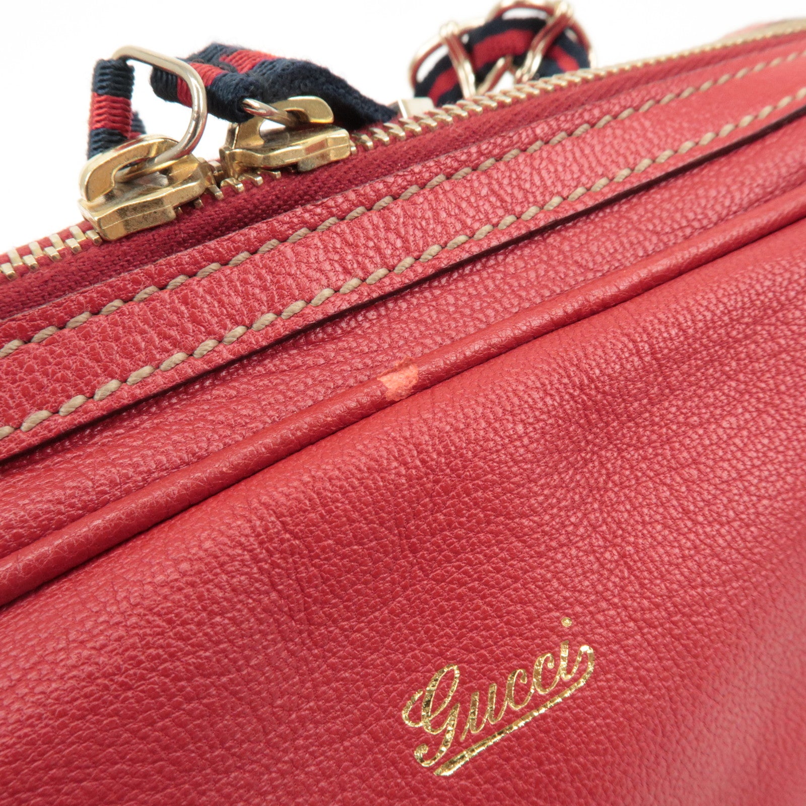 GUCCI Sherry Leather Chain Shoulder Bag Red 152462 Used