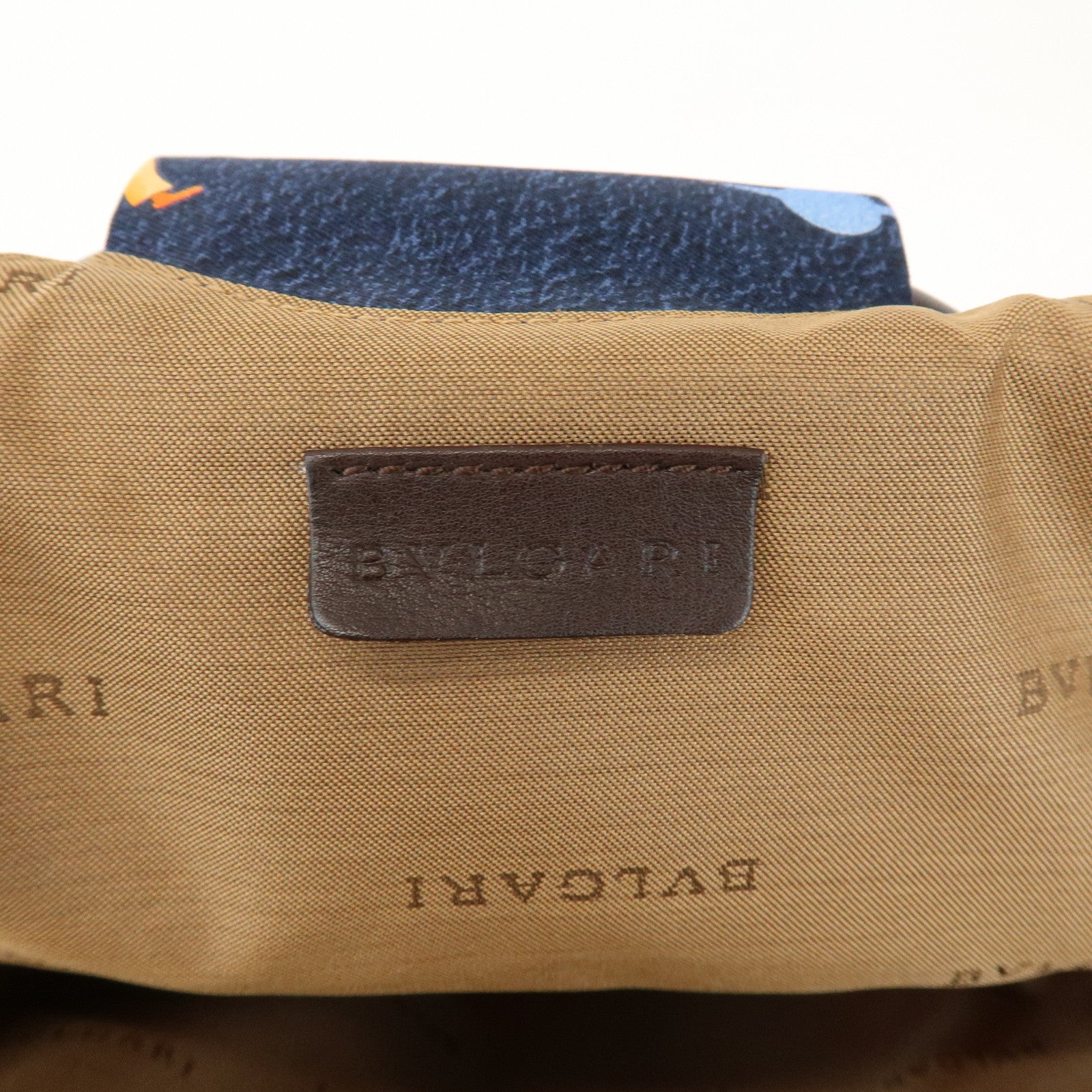 BVLGARI Logo Canvas Leather Hand Bag Navy