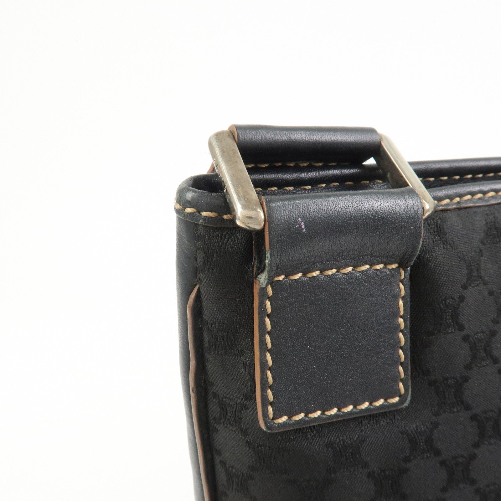 CELINE Macadam Logo Canvas Leather Shoulder Bag Crossbody Bag Black