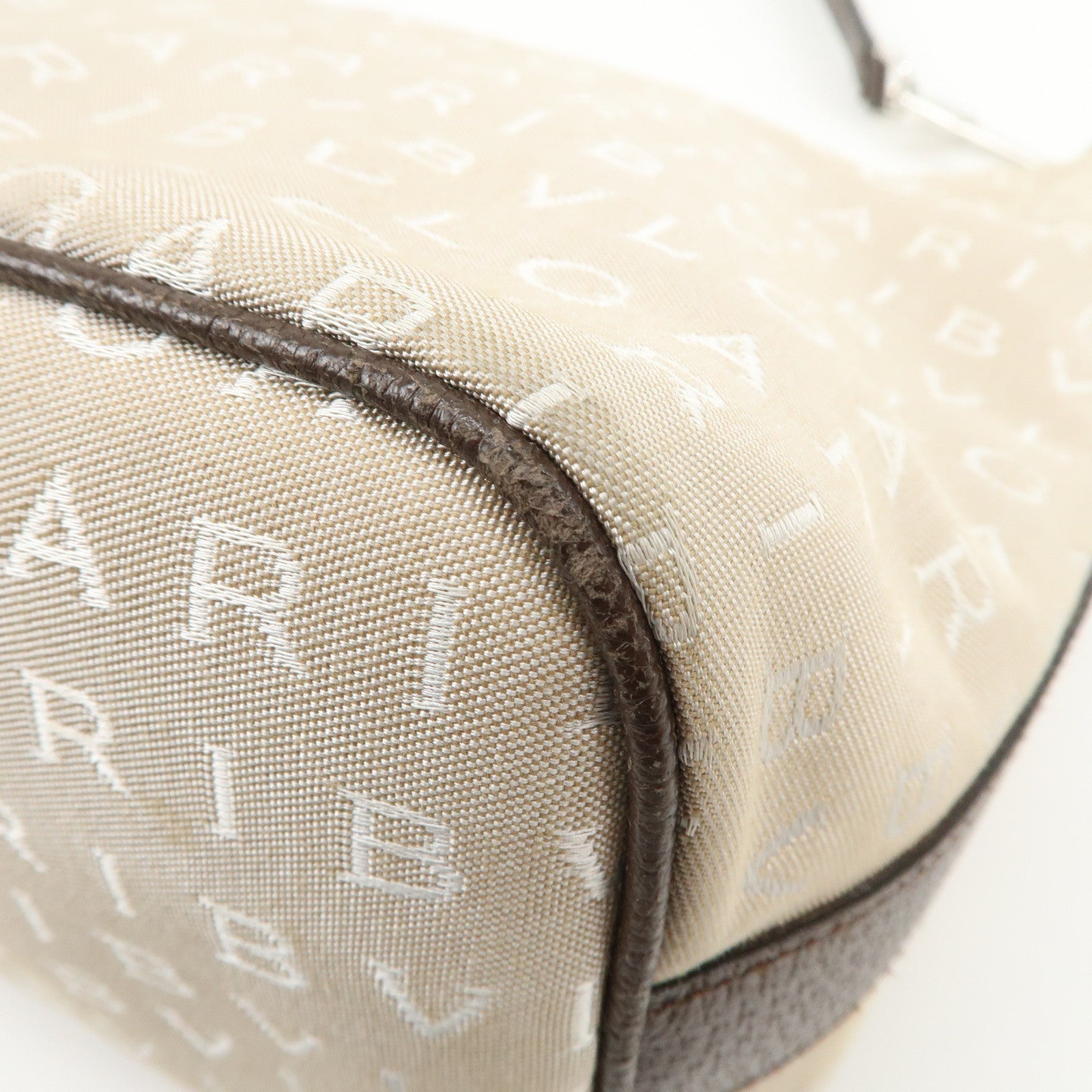 BVLGARI Logomania Canvas Leather Shoulder Bag Hand Bag Beige Brown