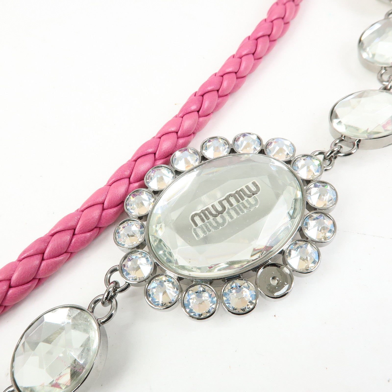 MIU MIU Matelasse Nappa Leather Rhinestone 2Way Bag Pink RP0169