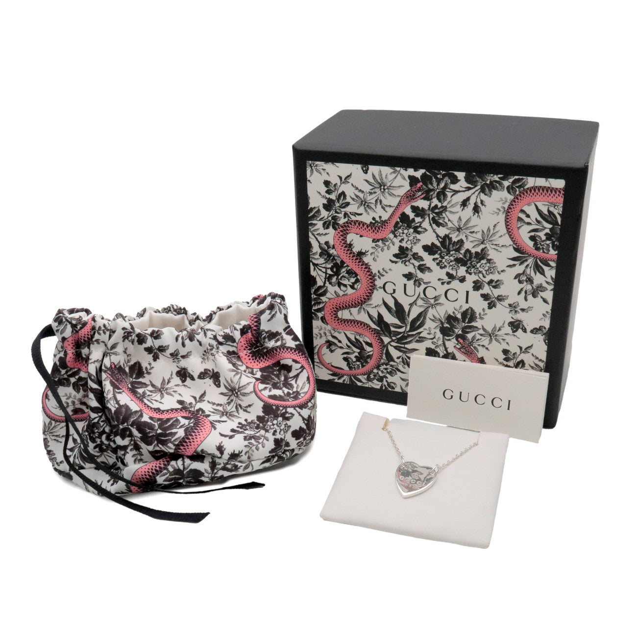 GUCCI Logo Heart Plate Necklace SV925 Silver