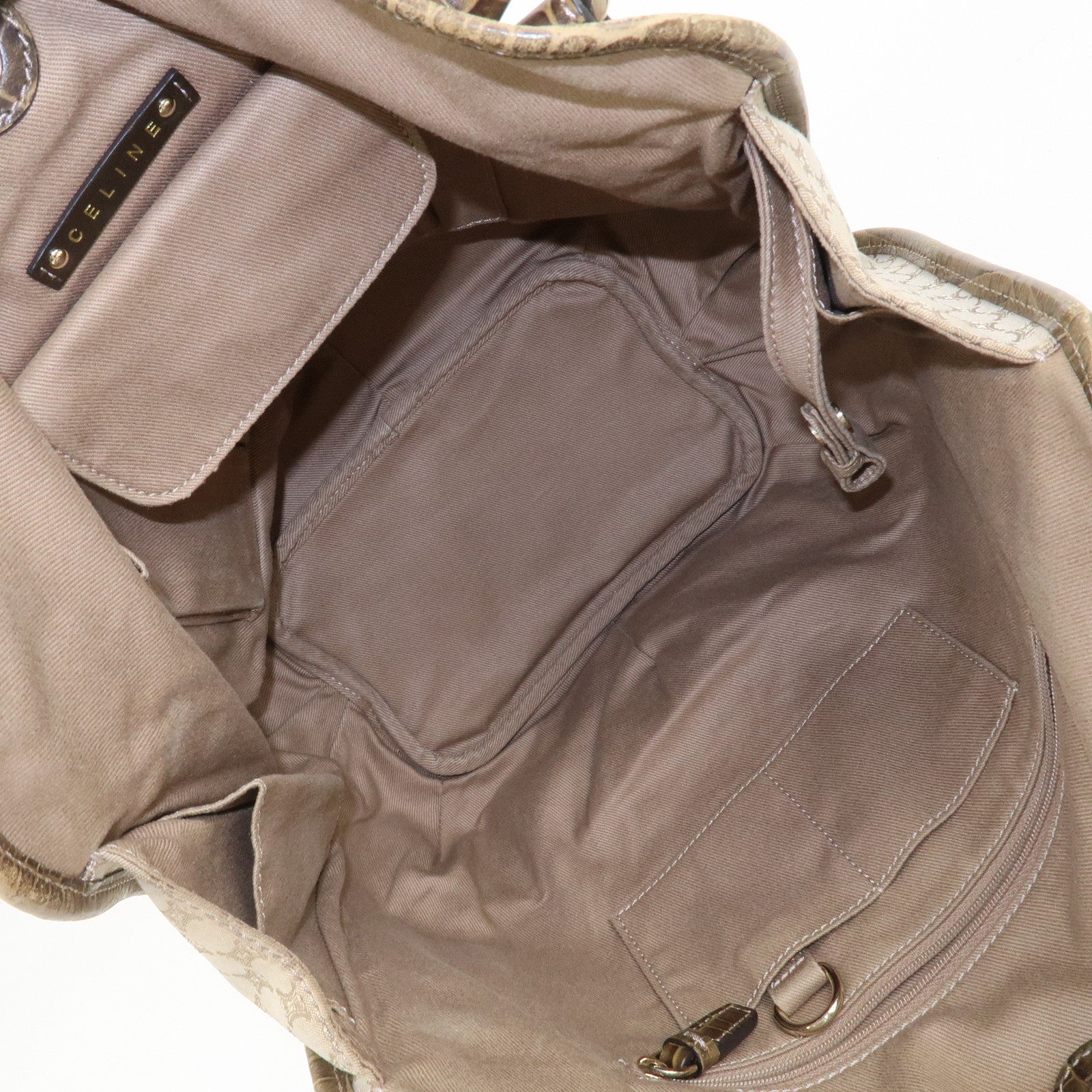 CELINE Macadam Logo Canvas Emboss Leather Shoulder Bag Beige Brown