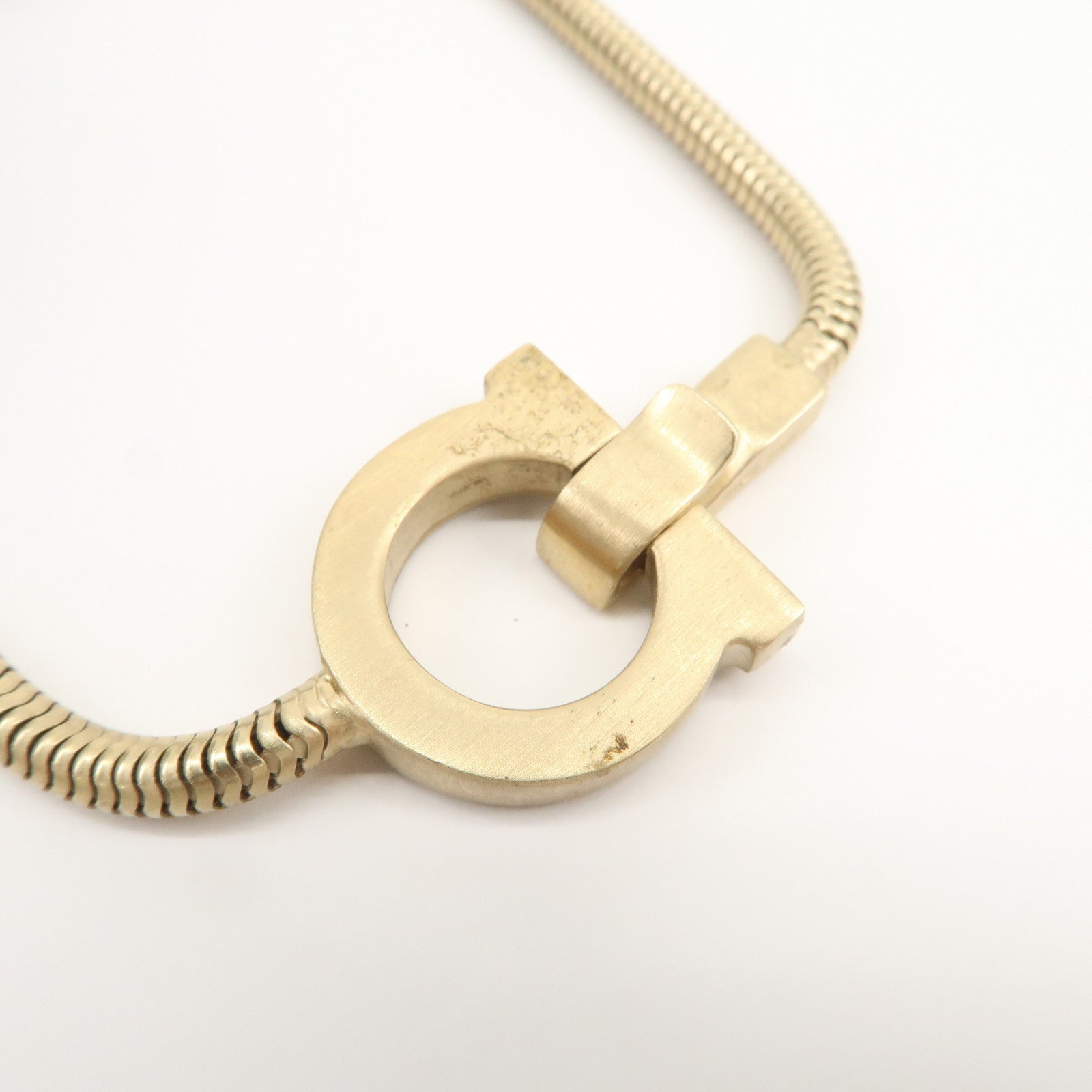 Ferragamo Gancini Logo Metal Rhinestone Necklace Choker Gold