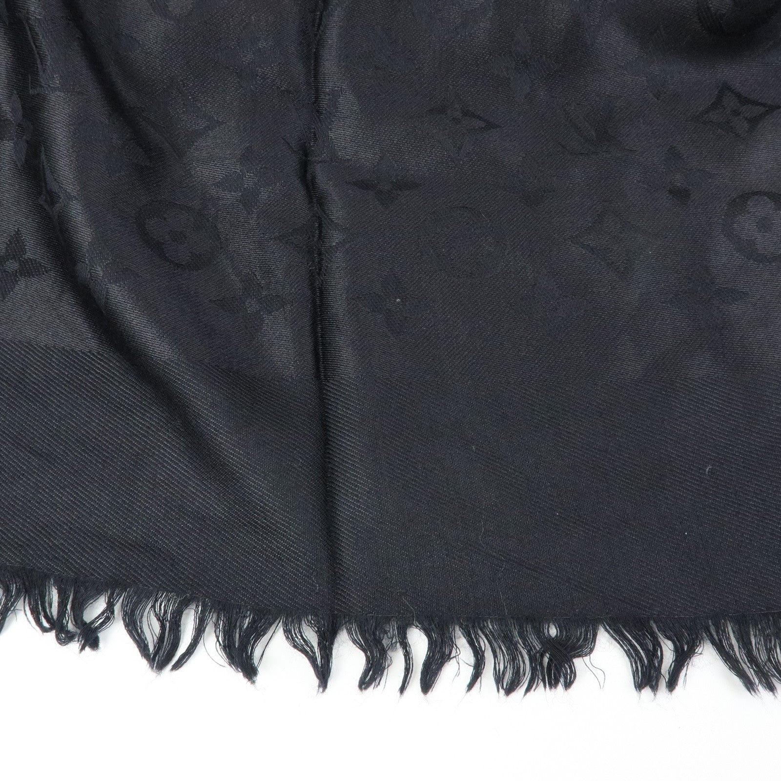 Louis Vuitton Monogram Silk Wool Shawl Scarf Black