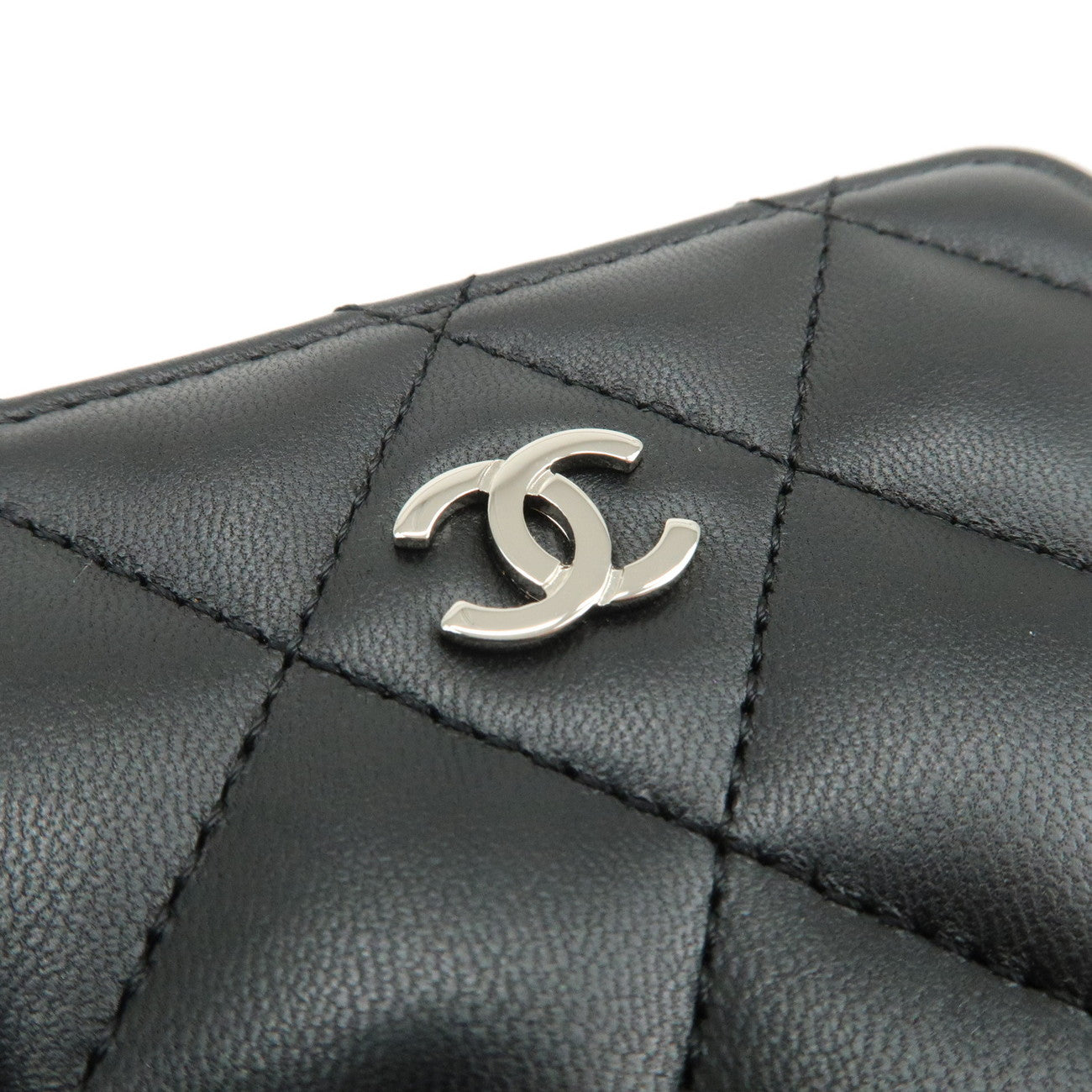 CHANEL COCO Mark Matelasse Lamb Skin Coin Case Coin Holder Black