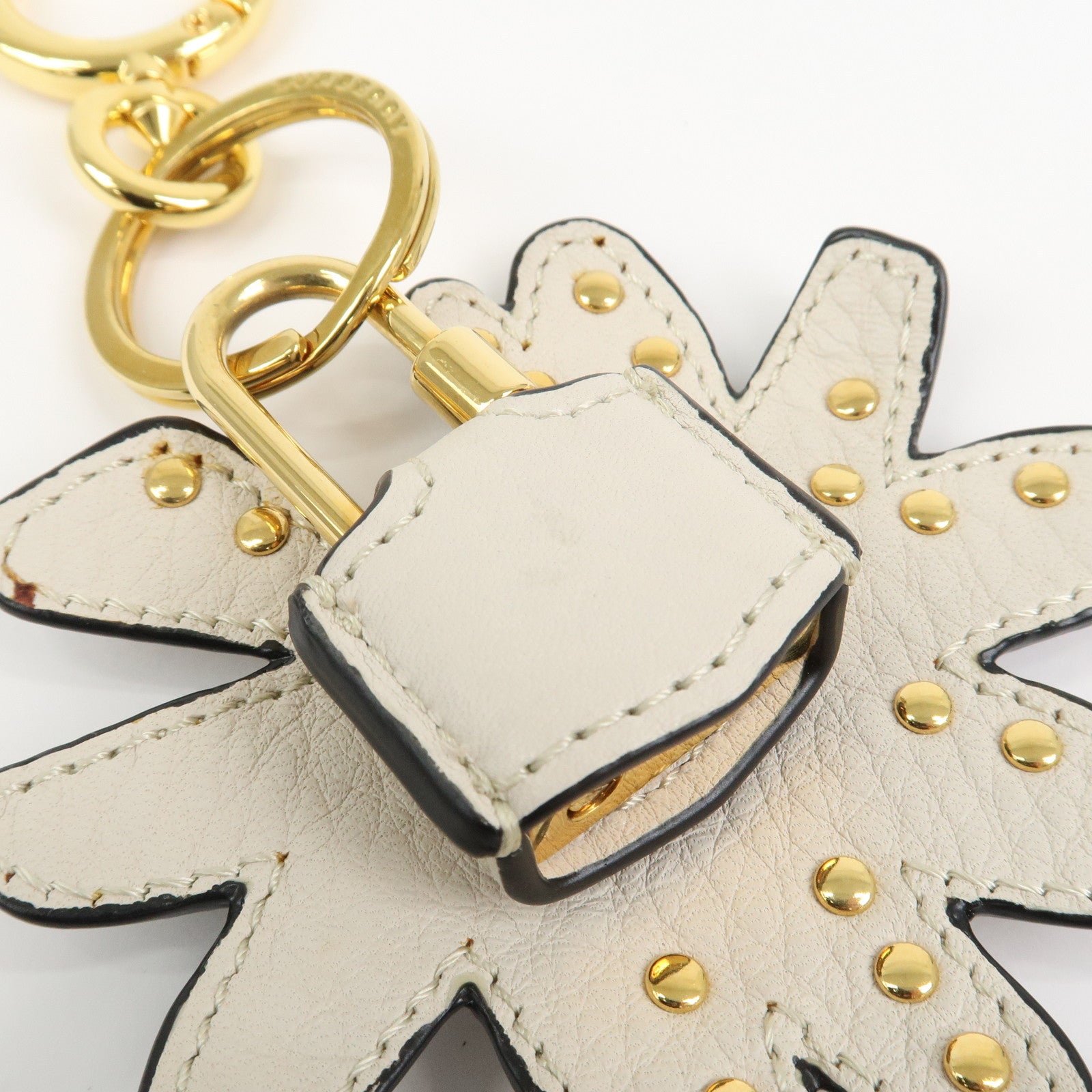 BURBERRY Leather Metal Bag Charm Key Holder Navy Gold