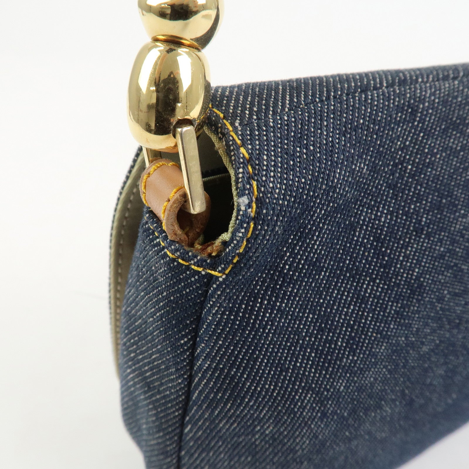 Christian Dior Malice Pearl Denim Leather Hand Bag Shoulder Bag