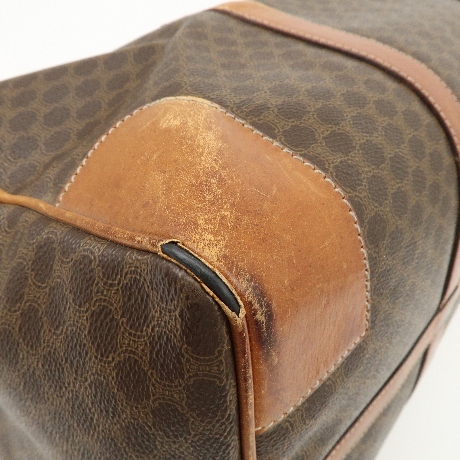CELINE Macadam PVC Leather Boston Bag Travel Bag Brown