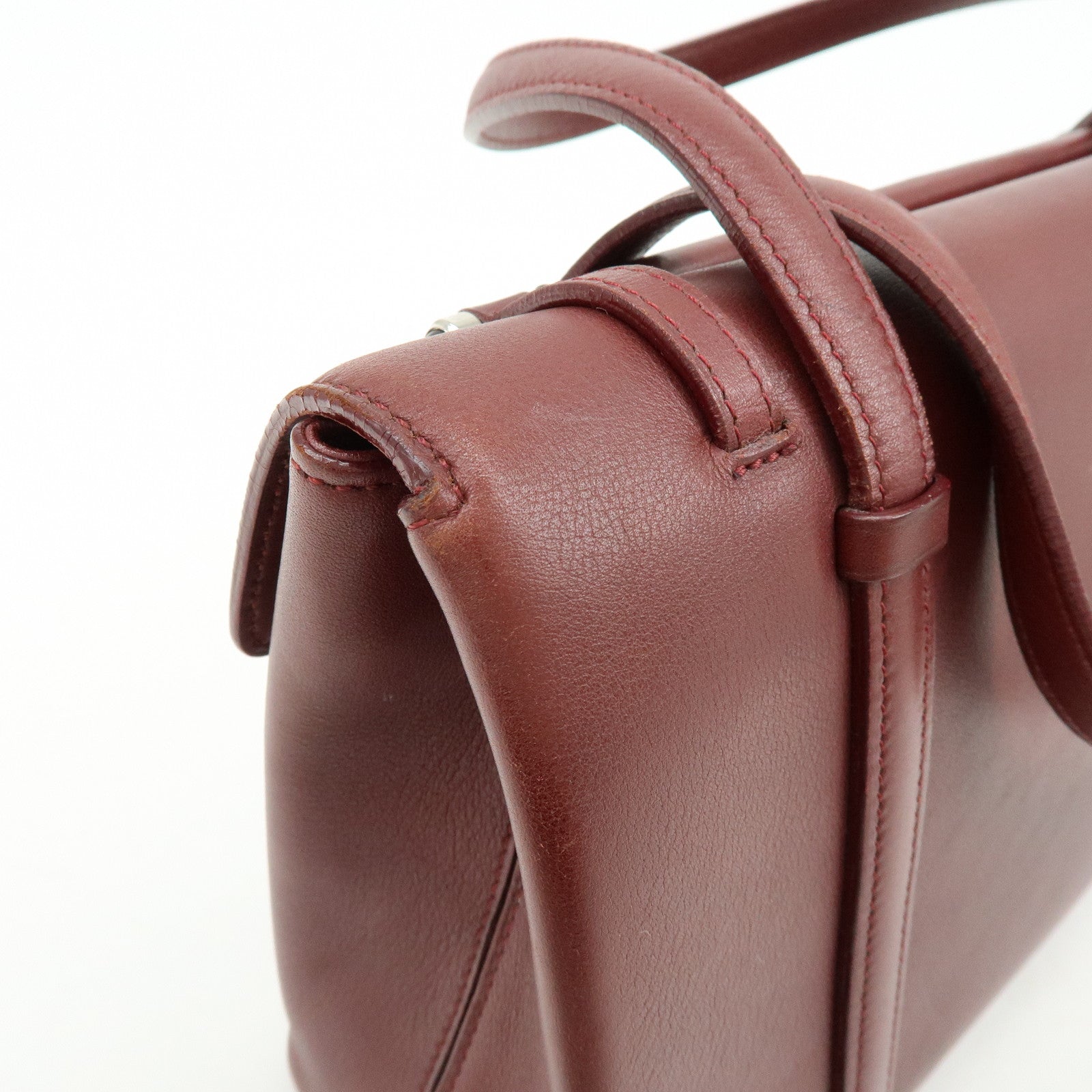 Cartier Cabochon Leather Hand Bag Tote Bag Wine Red
