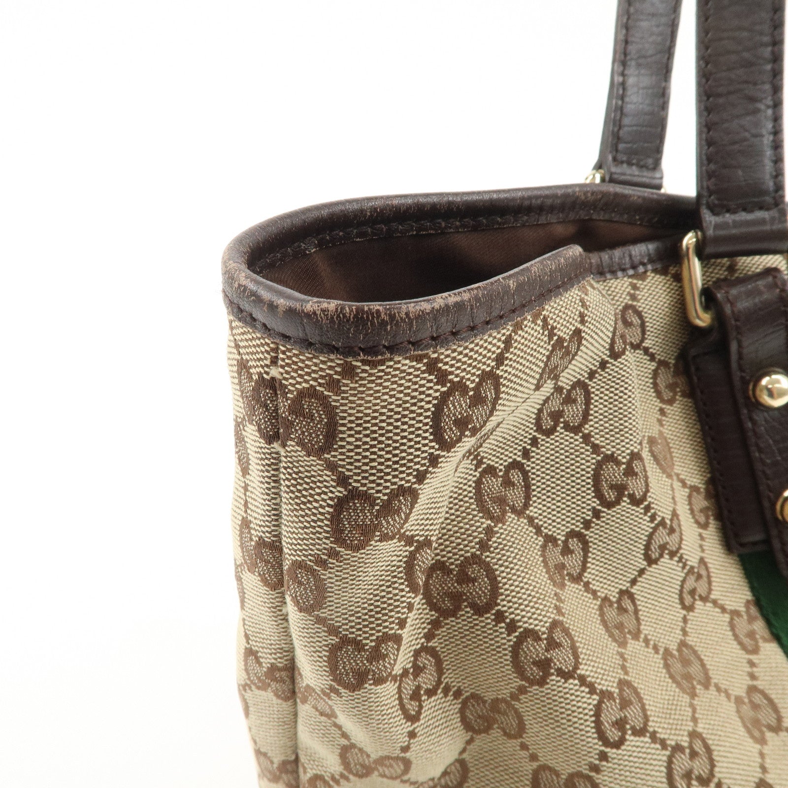 GUCCI Sherry GG Canvas Leather Tote Bag Beige Brown 139260 Used