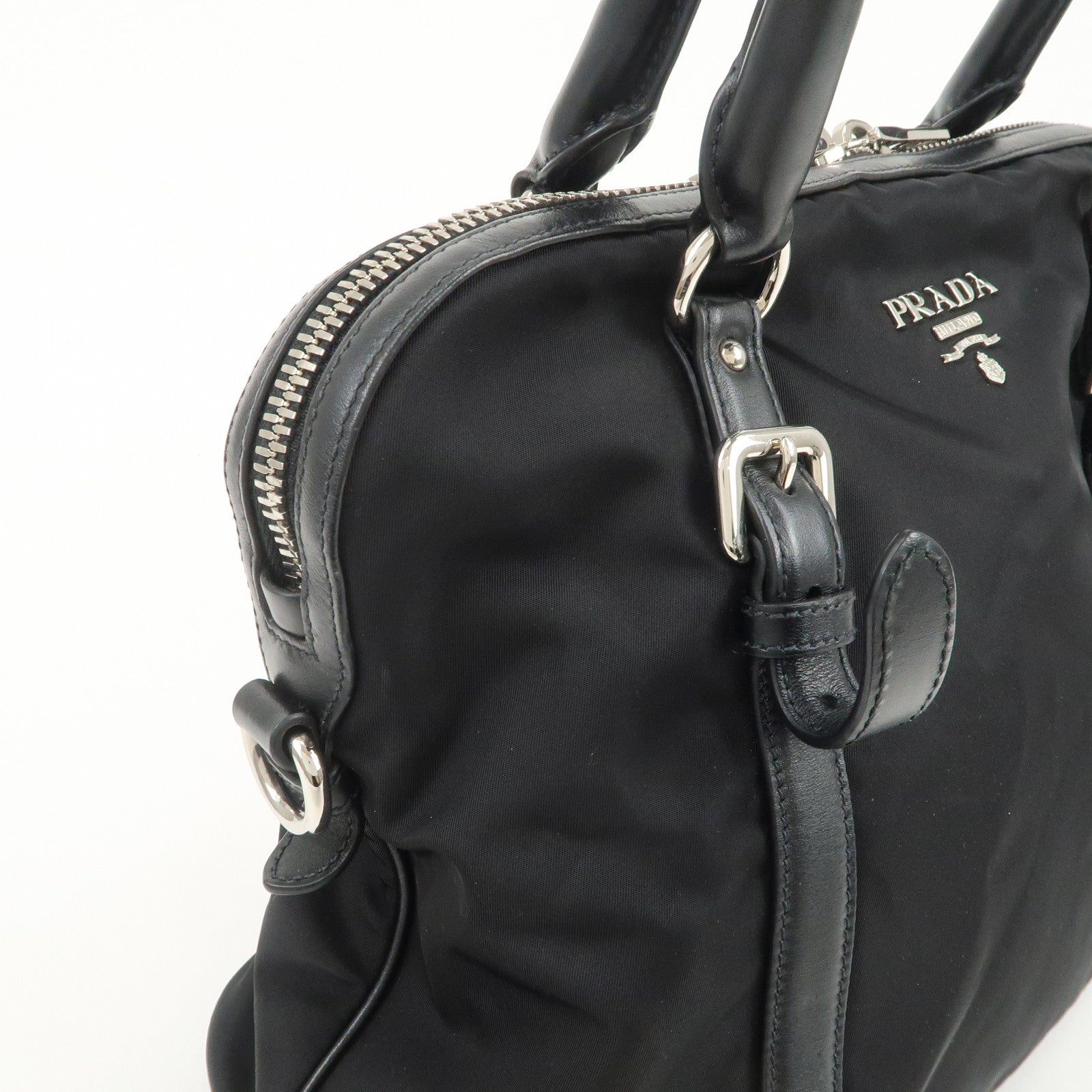 PRADA Nylon Leather 2Way Bag Hand Bag Shoulder Bag Black 1BB912