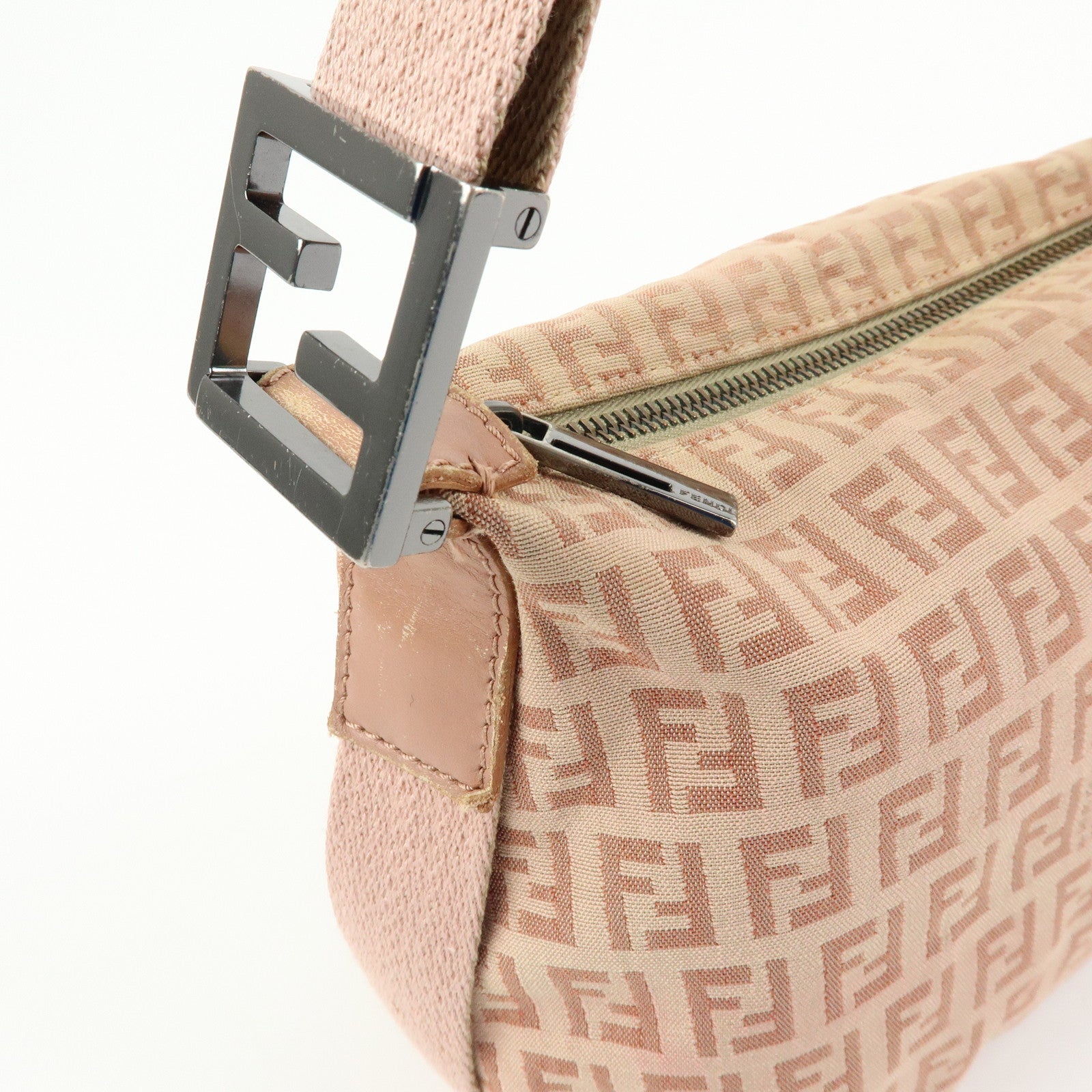 FENDI Zucchino Canvas Leather Shoulder Crossbody Bag Pink 8BR319