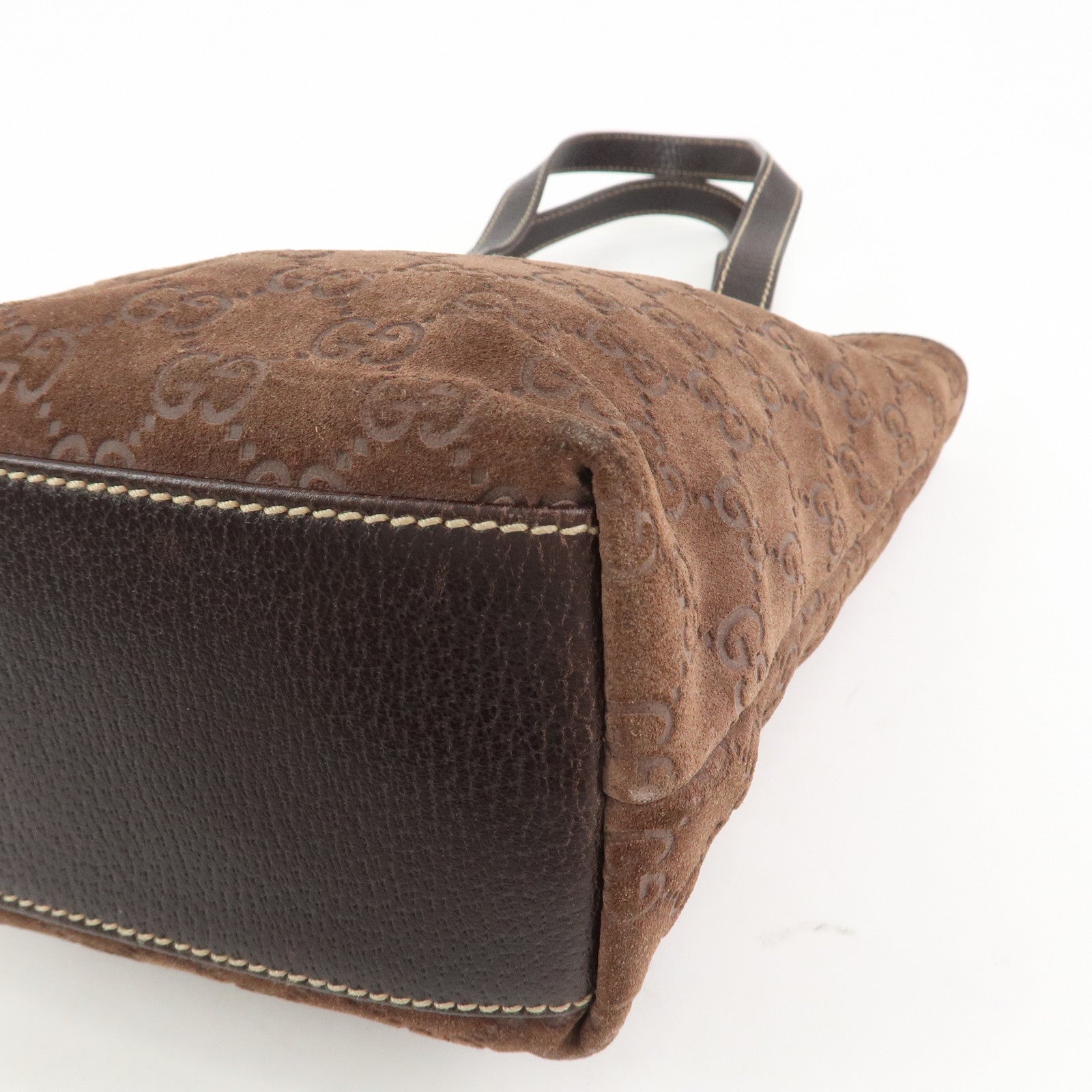 GUCCI GG Monogram Suede Leather Tote Bag Brown 153361