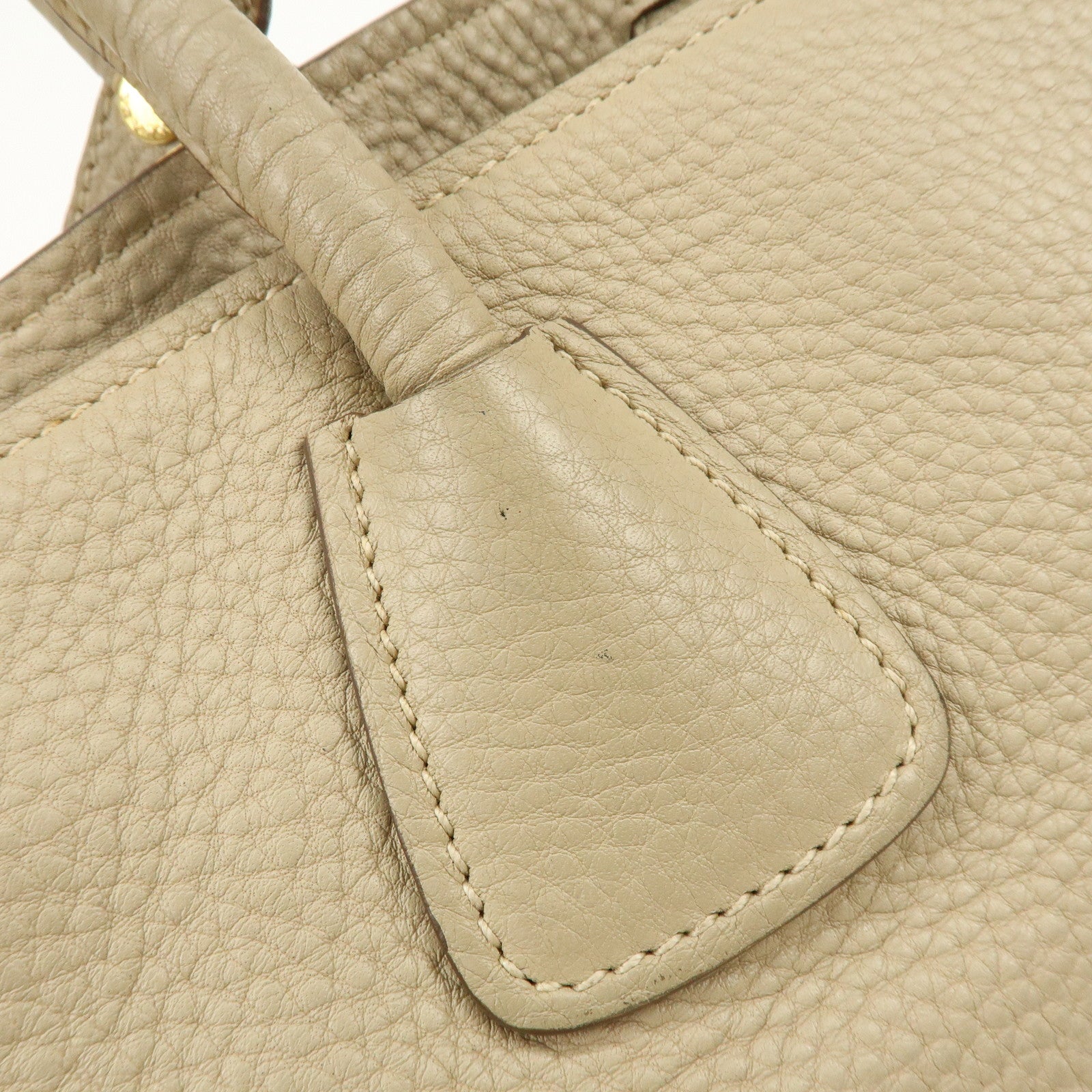 PRADA Triangle Logo Leather 2Way Hand Shoulder Bag Beige BN2795