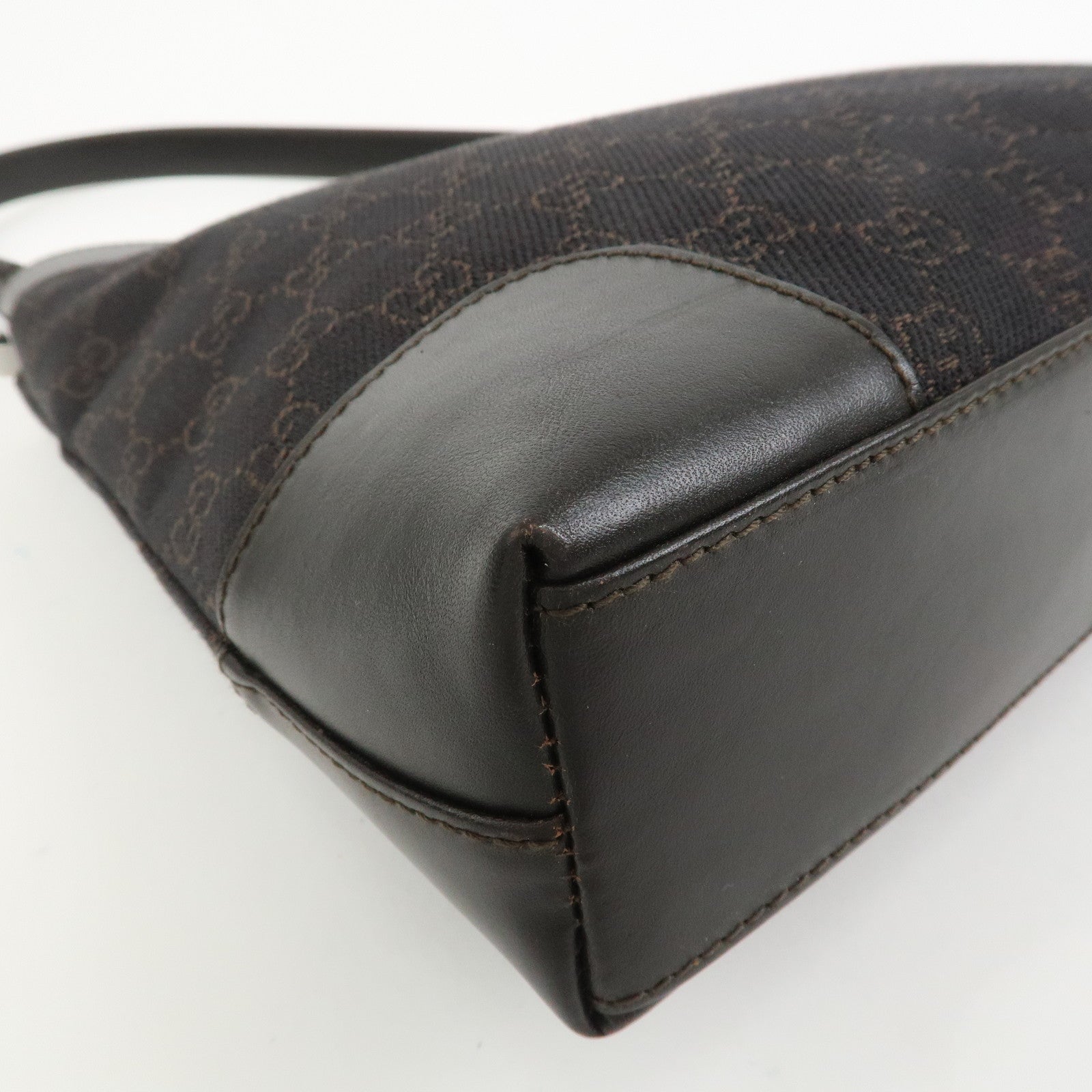GUCCI GG Denim Leather Shoulder Bag Hand Bag Brown 143745