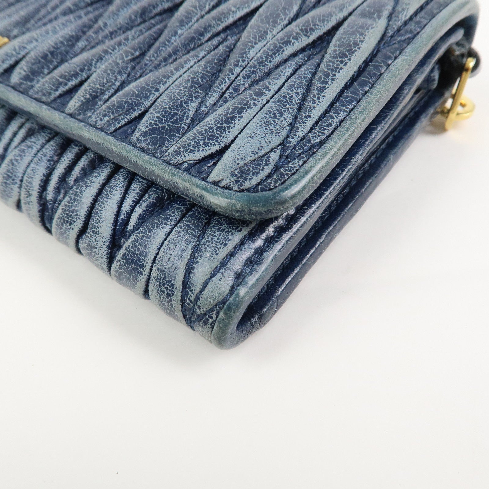 MIU MIU Matelasse Logo Leather Chain Shoulder Wallet Blue 5M1290