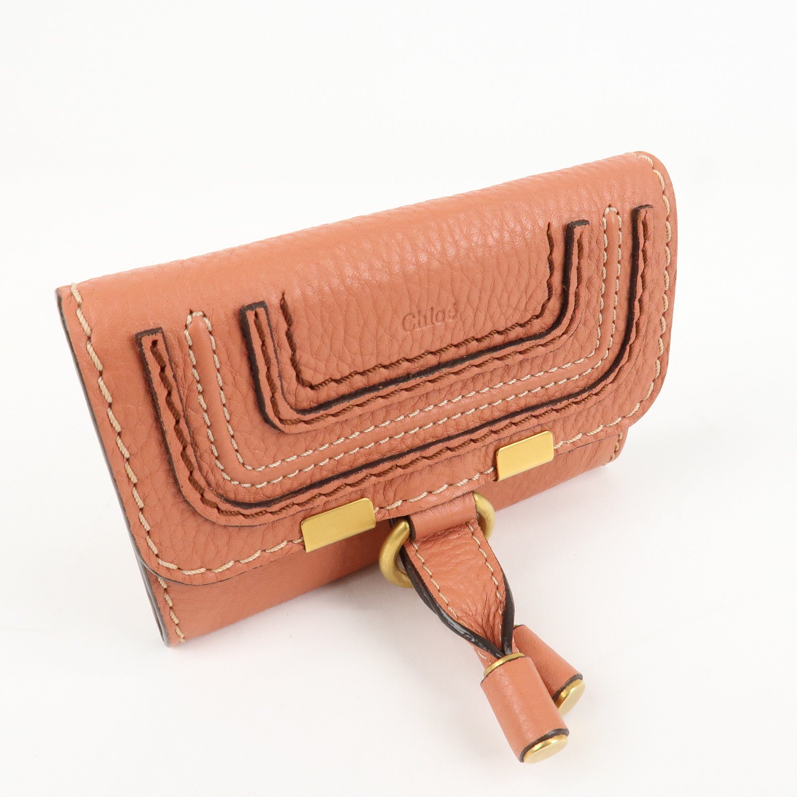 Chloe Leather Marcy Bi-fold Coin Case Card Case Orange Gold Hardware Used