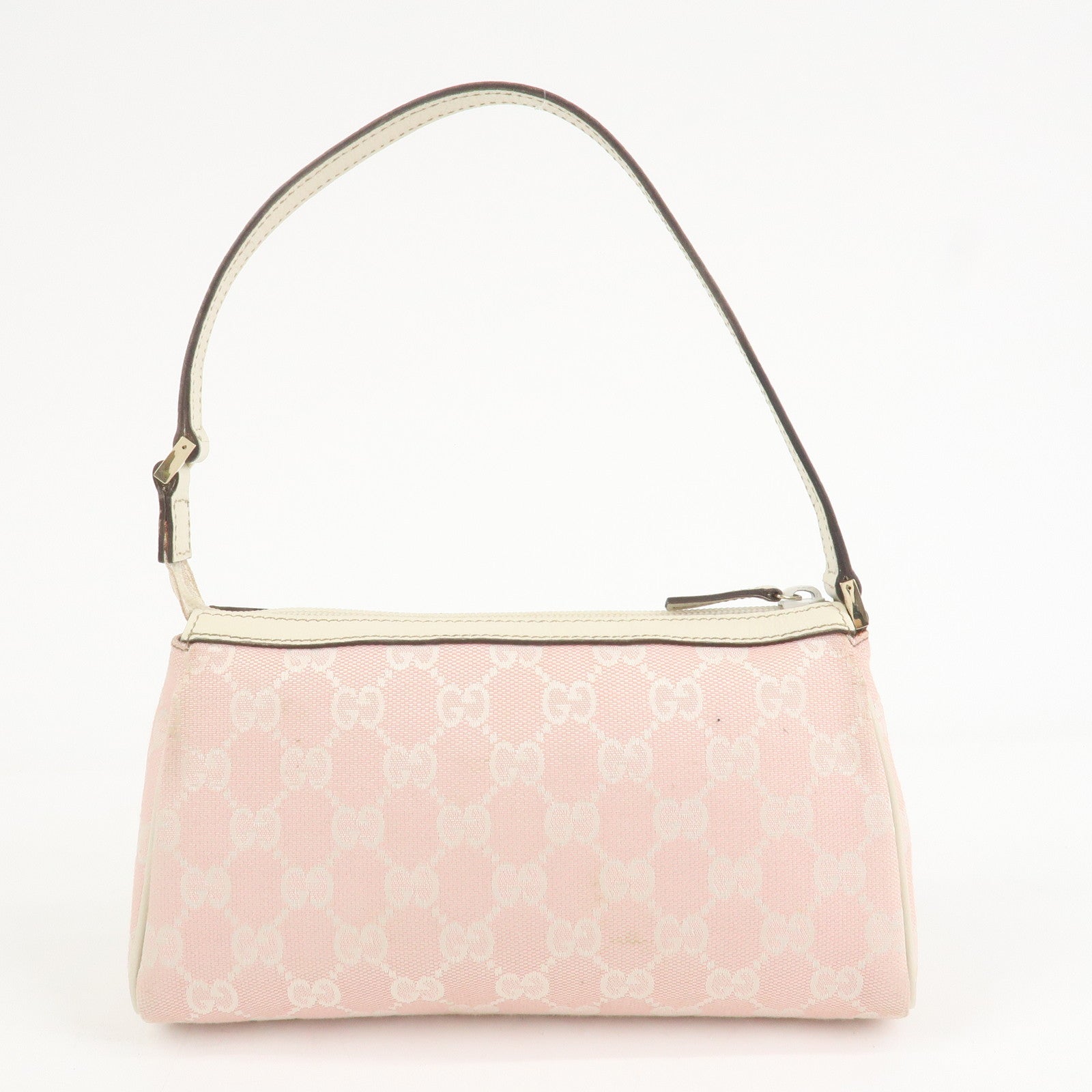 GUCCI Abbey GG Canvas Leather Pouch Hand Bag Pink Ivory 145750