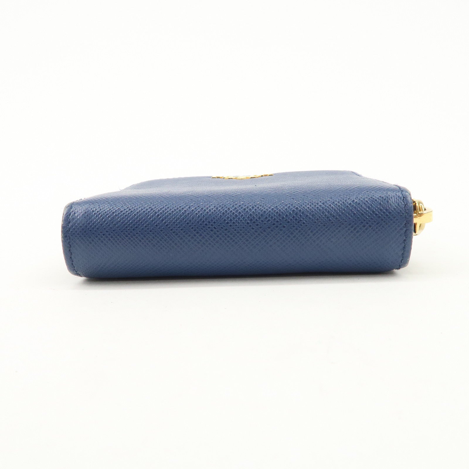 PRADA Logo Leather Round Zippy Bi-fold Wallet Blue 1ML522 Used