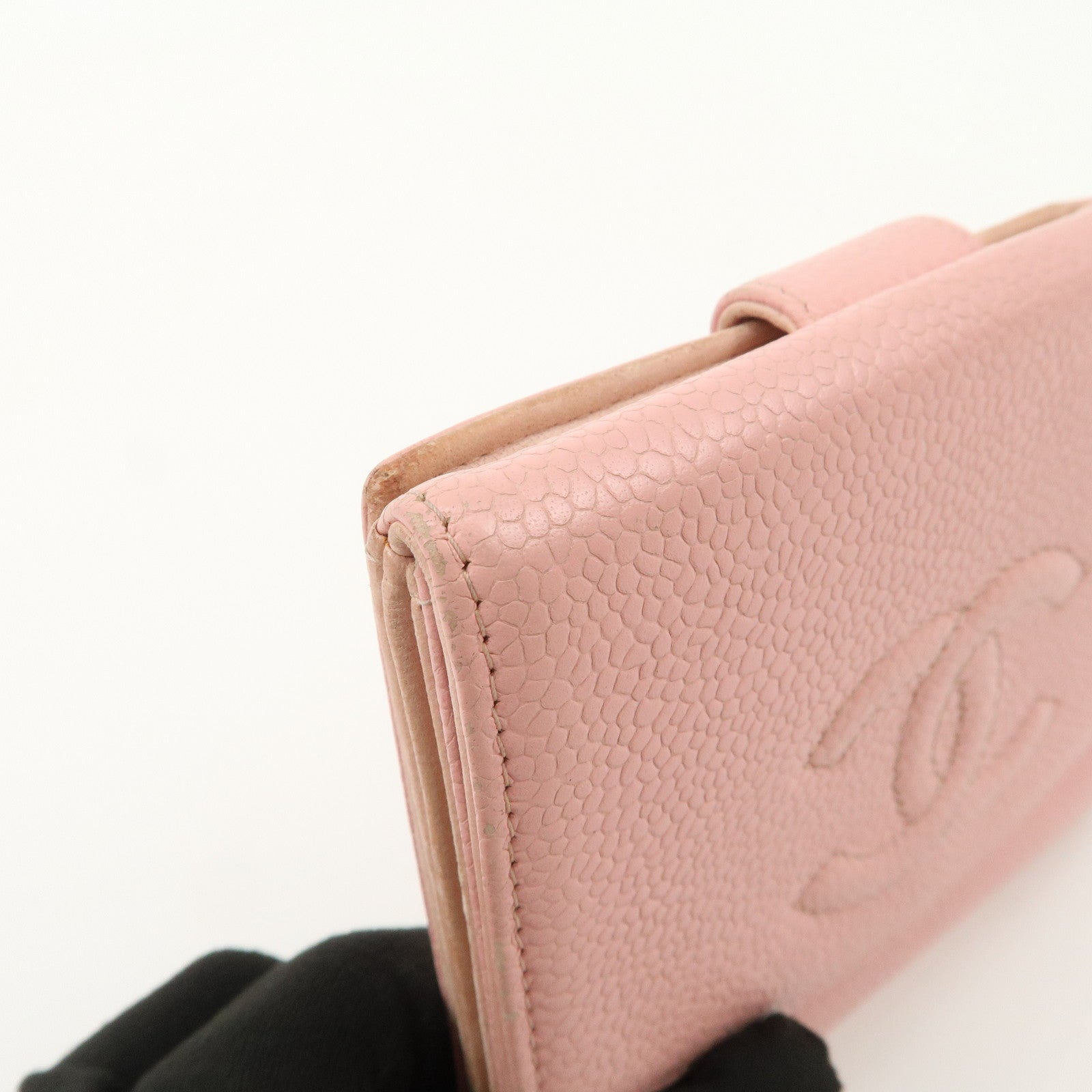 CHANEL COCO Mark Caviarskin Bi-fold Wallet Compact Wallet Pink