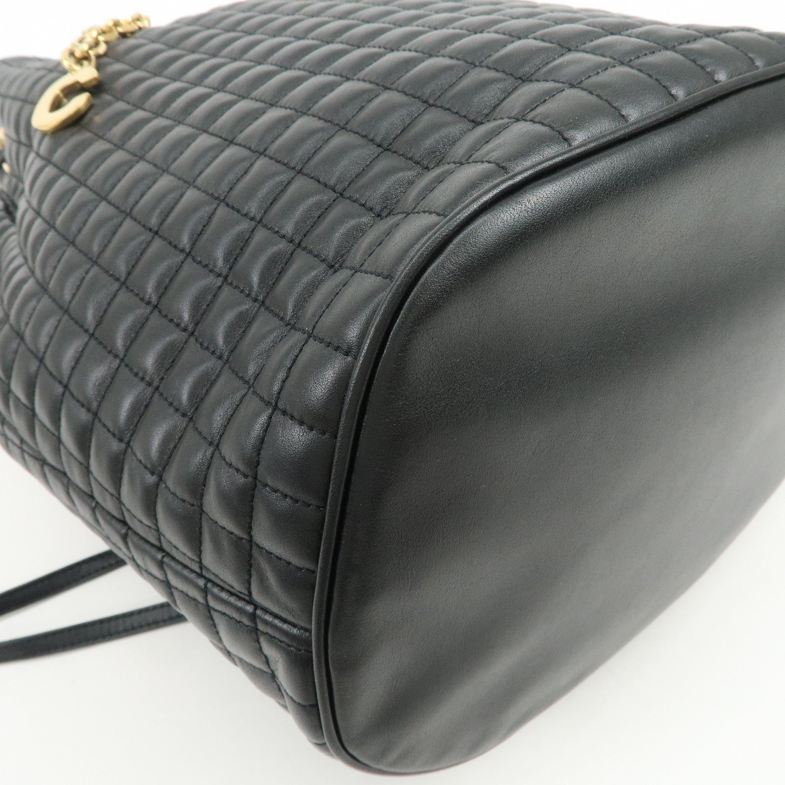 CELINE Logo Leather Backpack Rucksuck Shoulder Bag Black