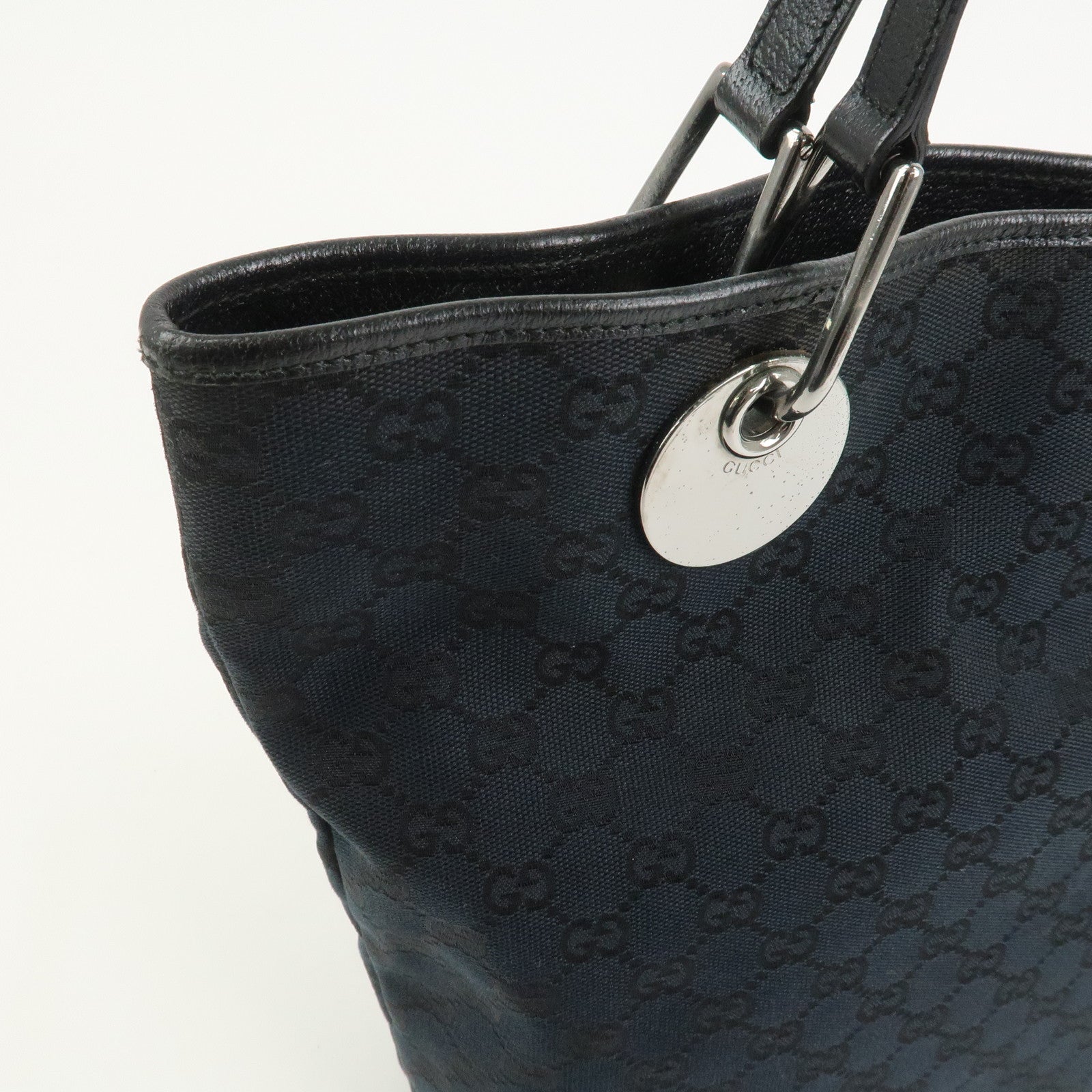 GUCCI GG Canvas Leather Tote Bag Shoulder Bag Hand Bag Black 120836