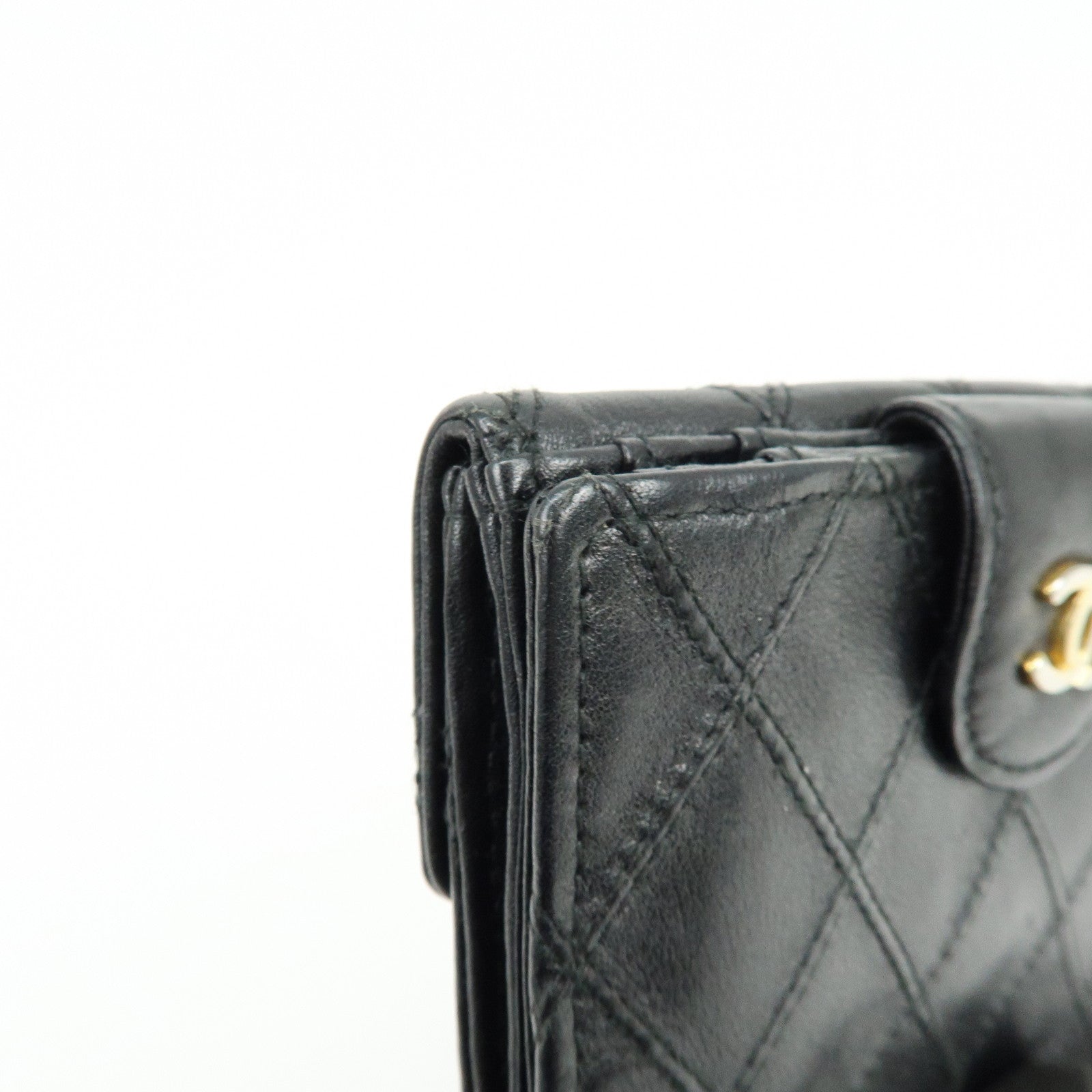 CHANEL Bicolore COCO Mark Calf Leather Compact Bi-fold Wallet Black