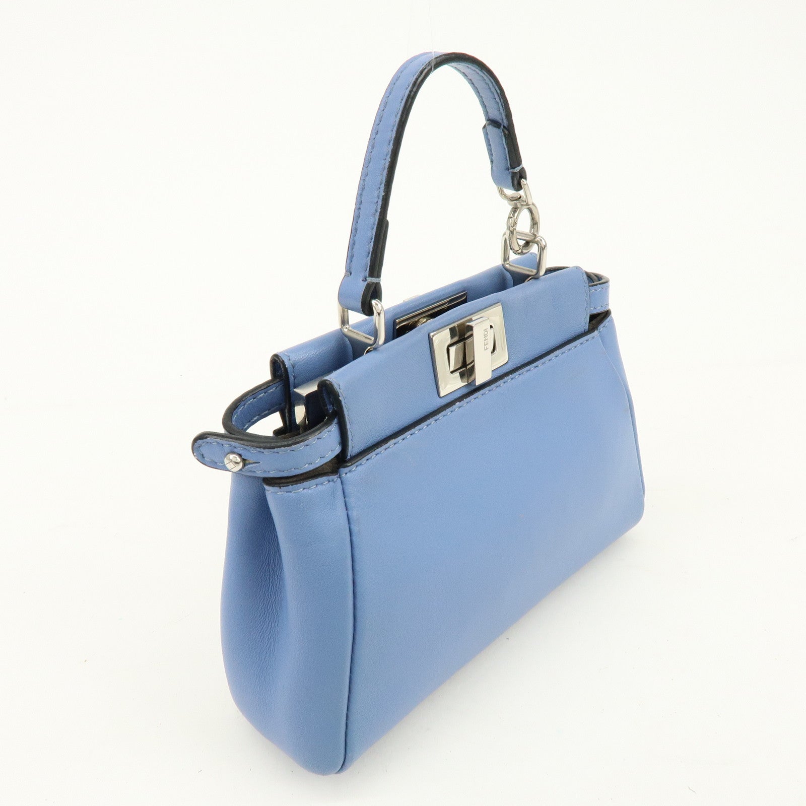 FENDI Micro Peekaboo Leather 2Way Bag Hand Shoulder Bag Blue 8M0355