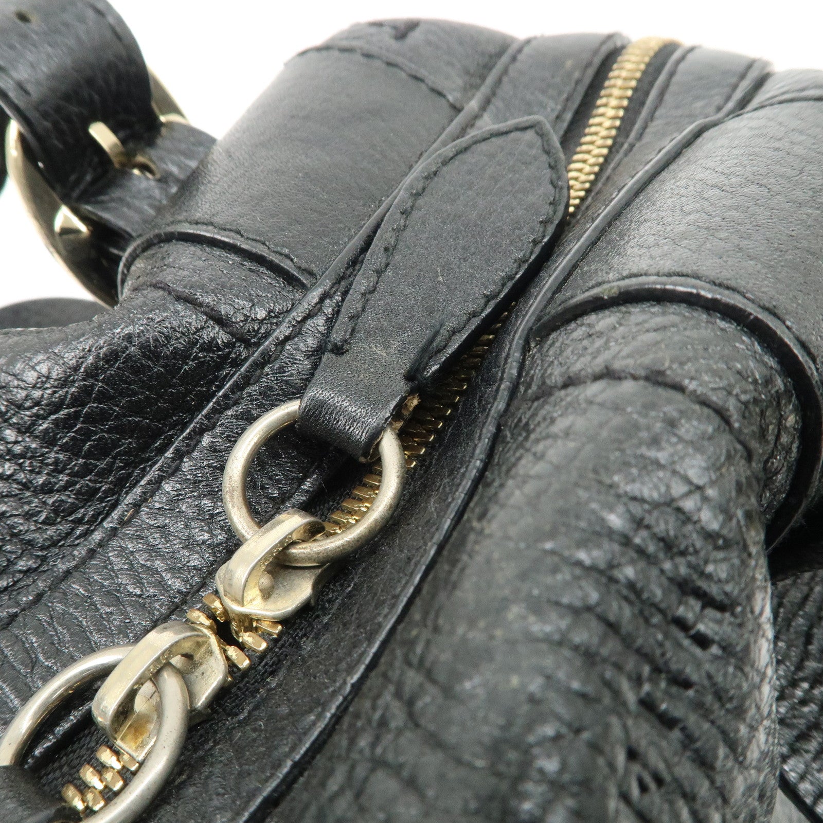 BURBERRY Leather Boston Bag Hand Bag Black Silver HDW