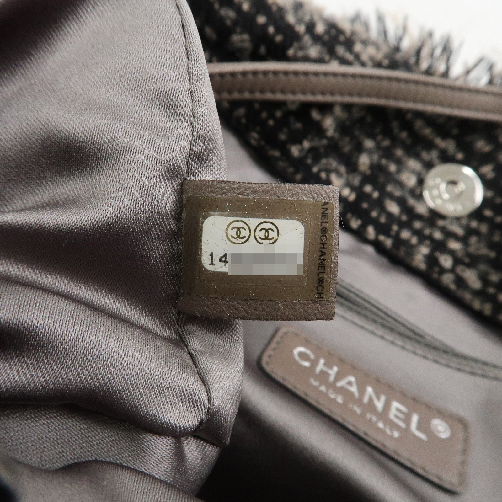 CHANEL Leather Tweed Chain Shoulder Tote Bag Bordeaux A49559