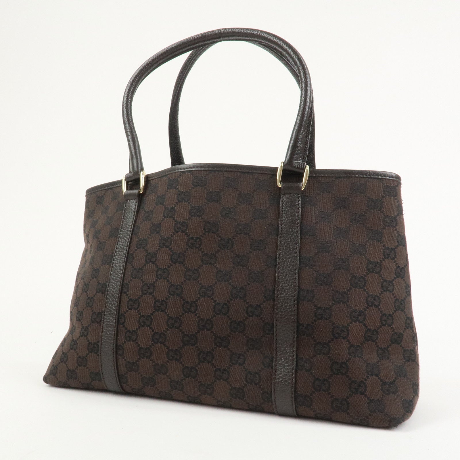 GUCCI Canvas Leather Tote Bag Shoulder Bag Dark Brown 257302