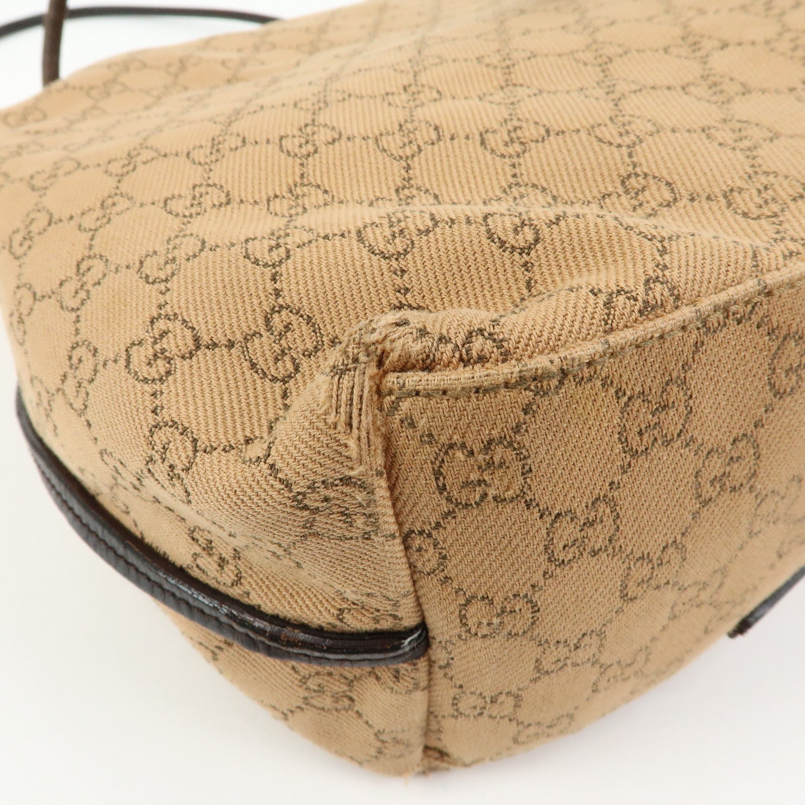 GUCCI GG Denim Leather Tote Bag Shoulder Bag Brown Beige 101340