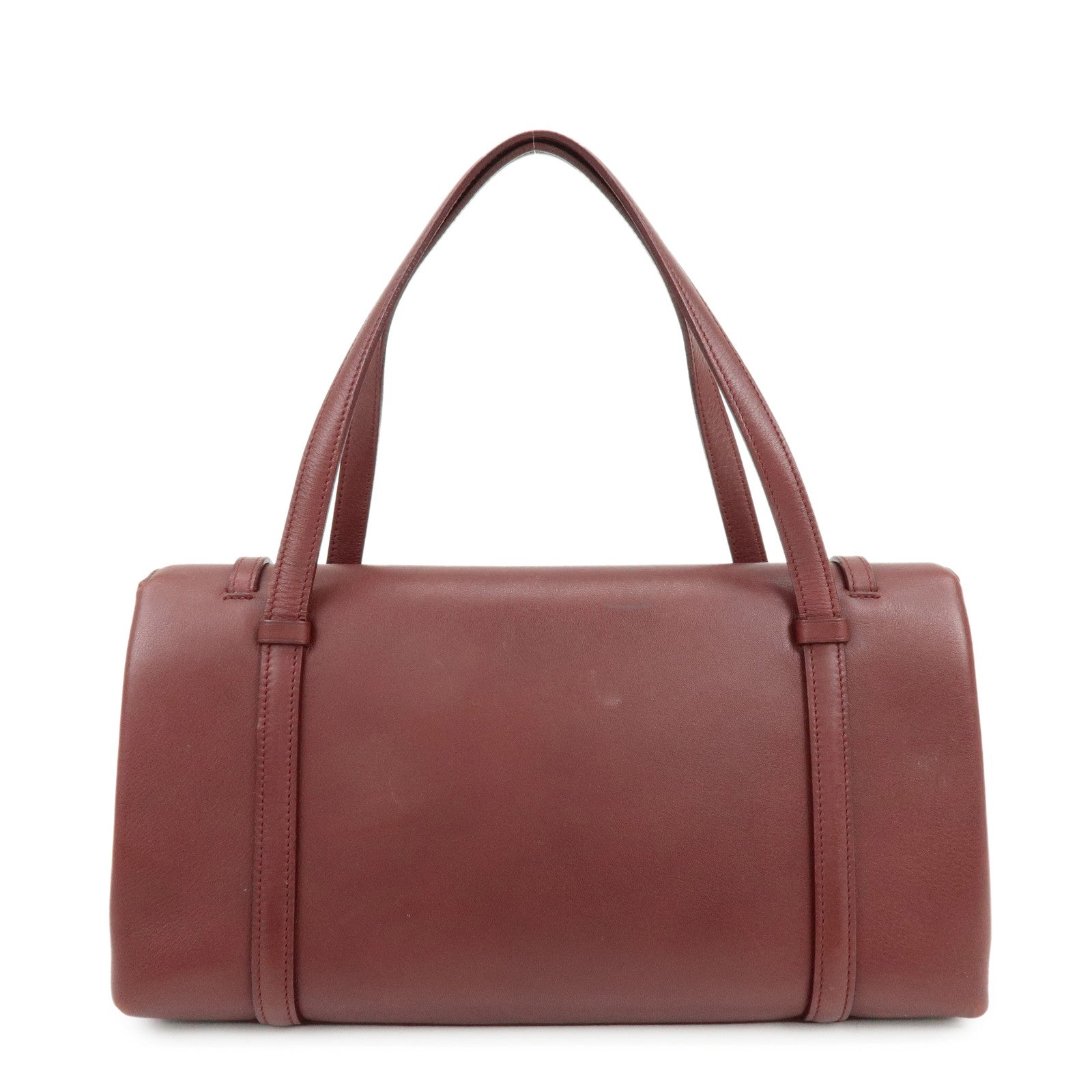 Cartier Cabochon Leather Hand Bag Tote Bag Wine Red