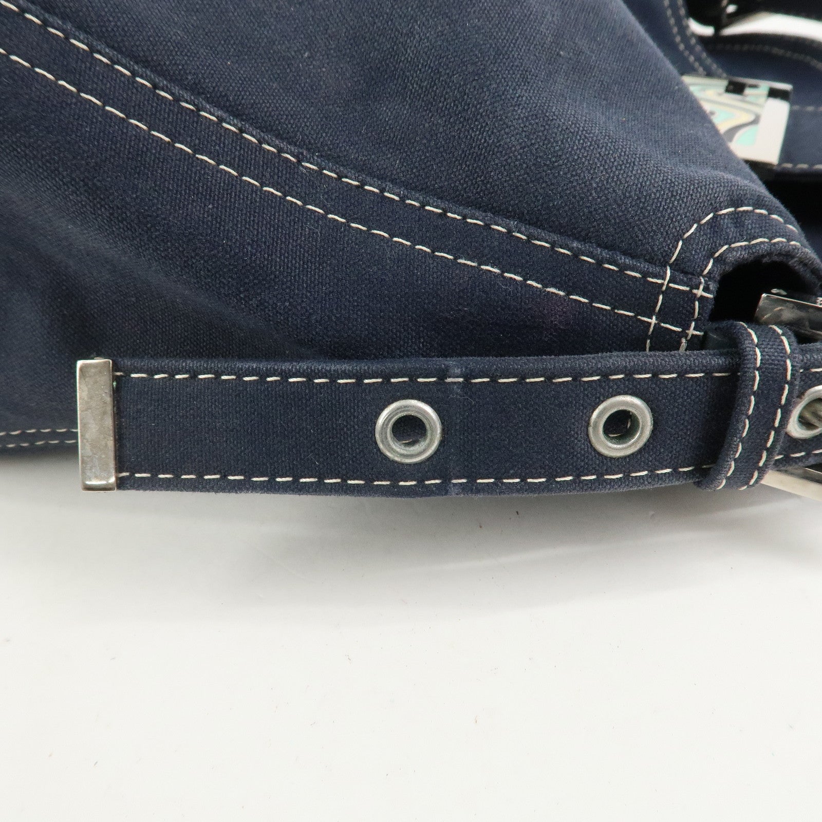 FENDI Logo Canvas Shoulder Bag Hand Bag Navy 26426