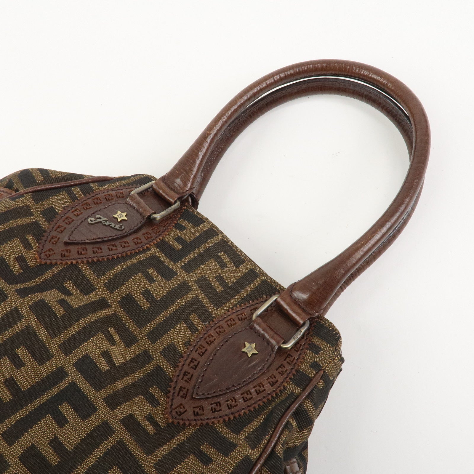 FENDI Etnico Canvas Leather Shoulder Bag Brown Black 8BN157