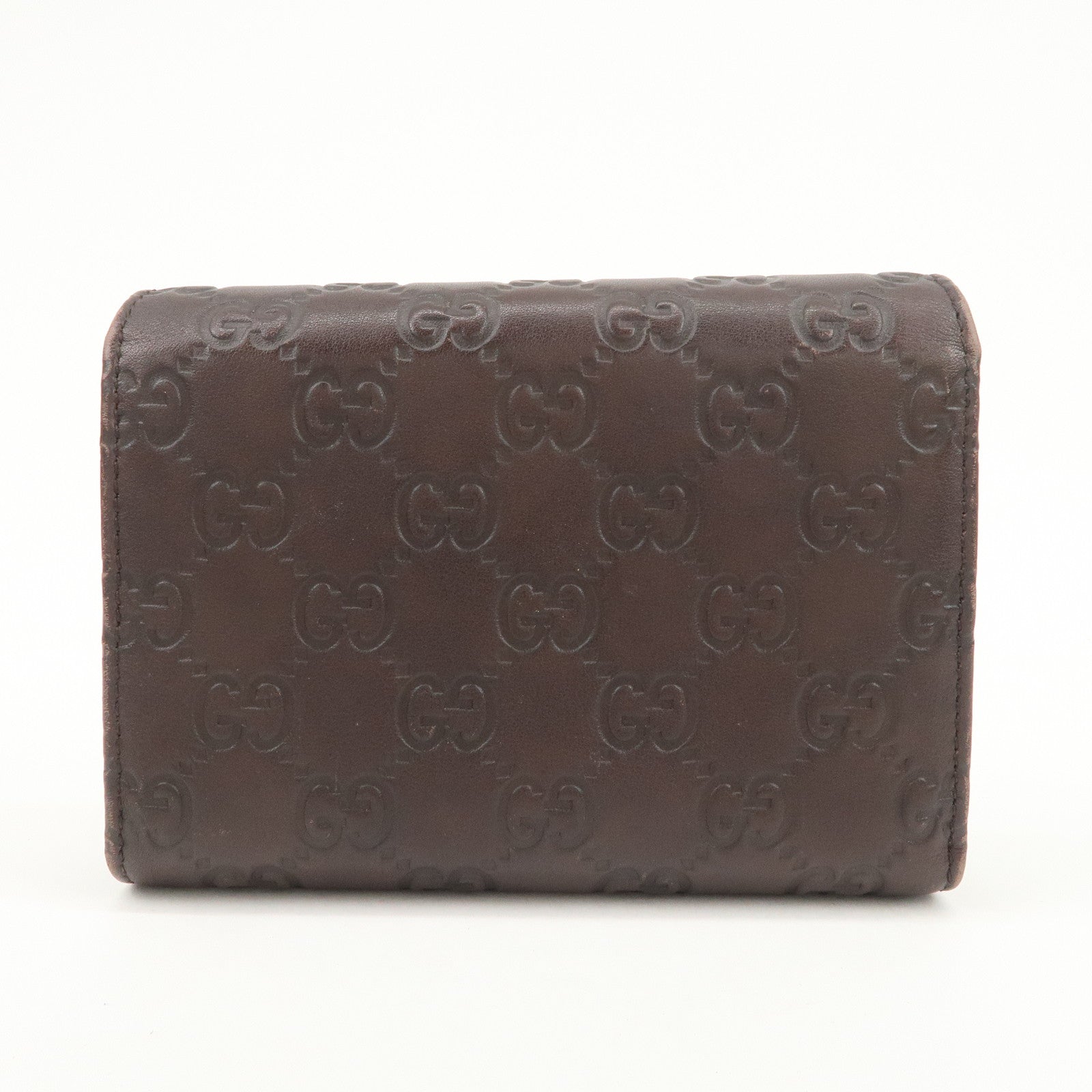 GUCCI Guccissima Leather Tri-Fold Compact Wallet Brown 256935