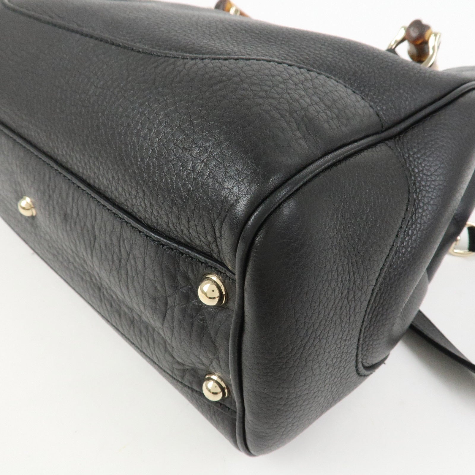 GUCCI Bamboo Logo Leather 2Way Shoulder Bag Hand Bag Black 308360