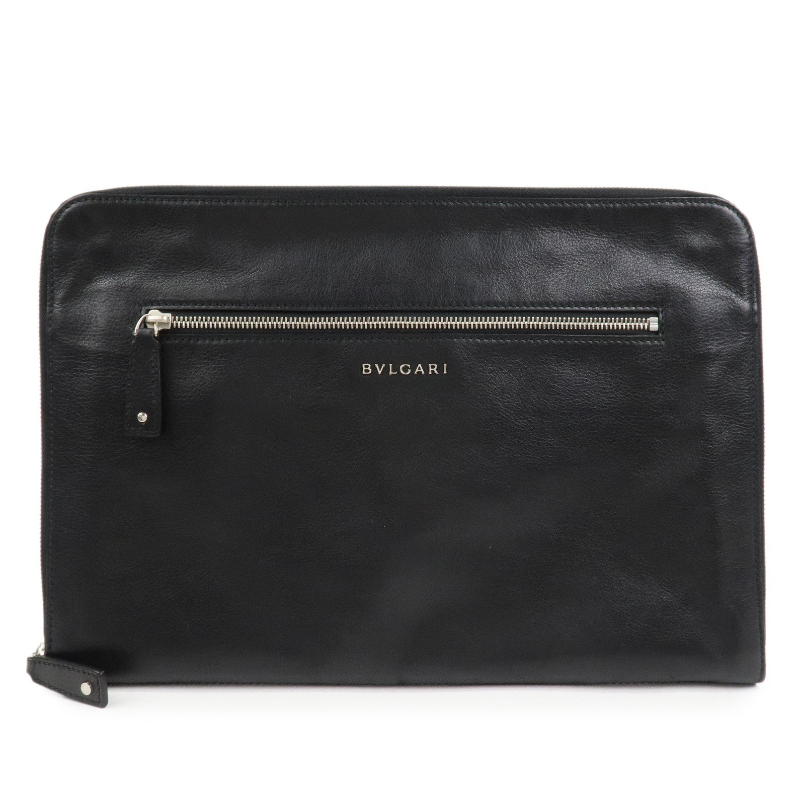 BVLGARI Logo Leather Clutch Bag Black