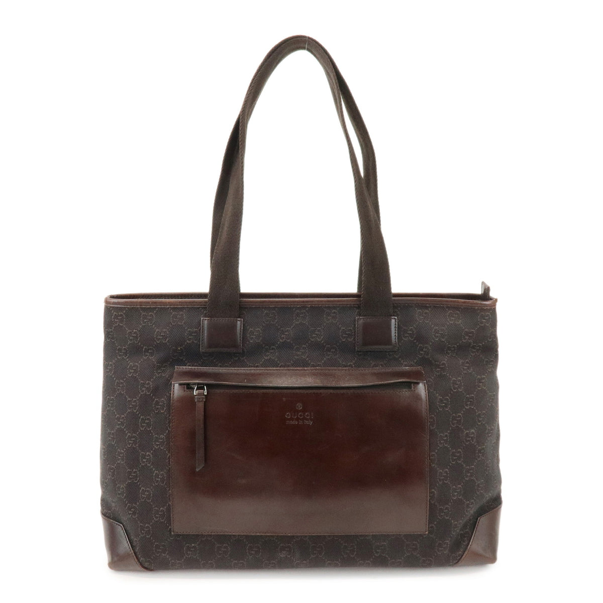 GUCCI GG Canvas Leather Tote Bag Shoulder Bag Dark Brown 34339