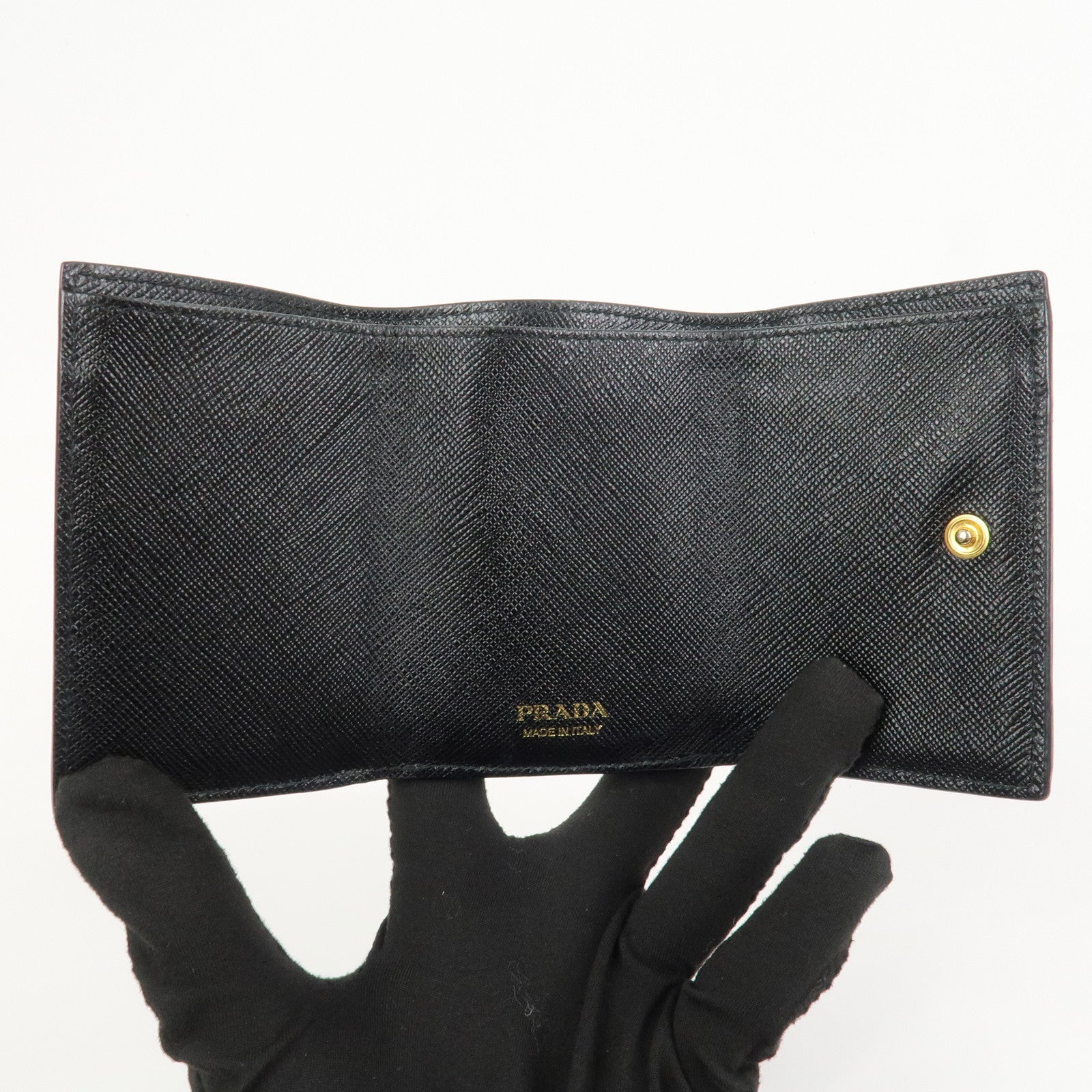 PRADA Logo Saffiano Metal Tri-fold Small Wallet Black 1MH021