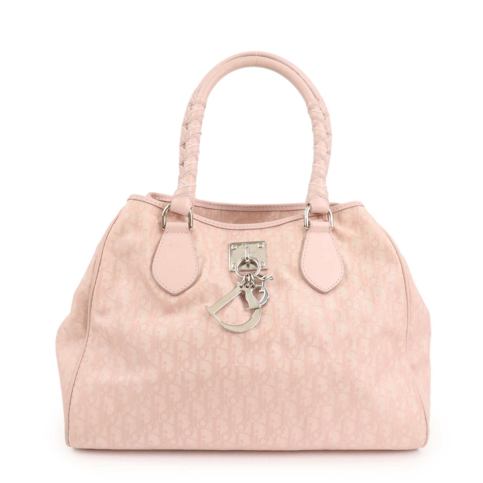 Christian Dior Trotter Leather Nylon Hand Bag Shoulder Bag Pink Used