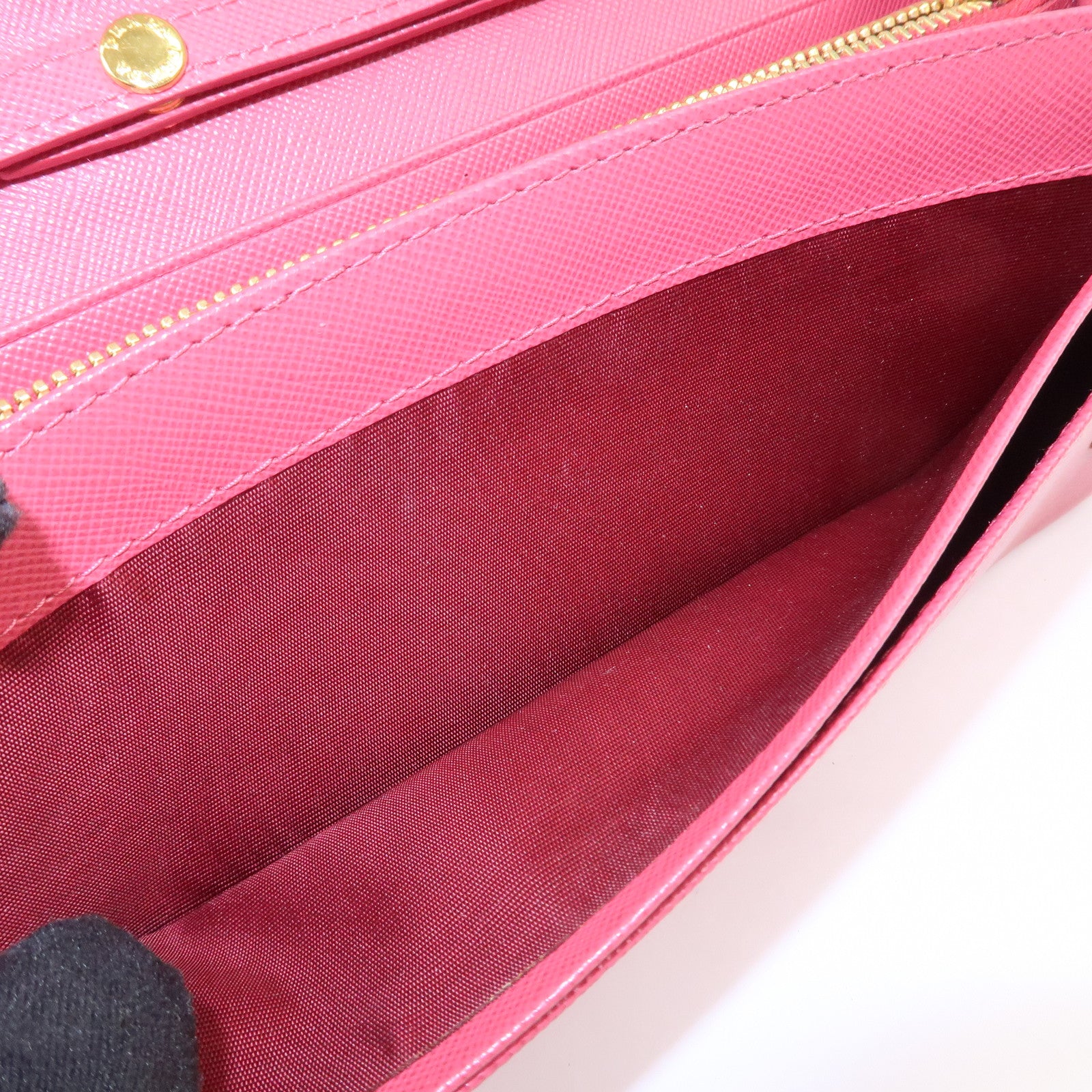 PRADA Logo Saffiano Leather WOC Chain Long Wallet Pink 1M1290