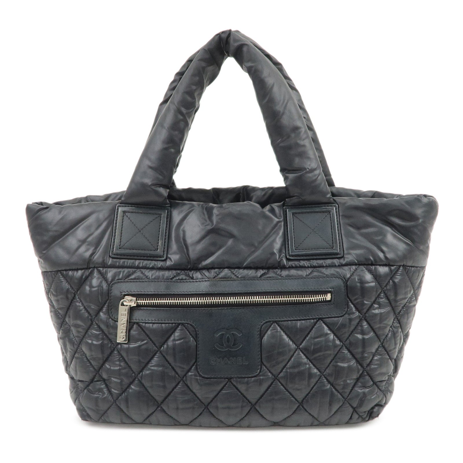 CHANEL COCO Cocoon PM Nylon Leather Tote Bag Hand Bag Black A48610
