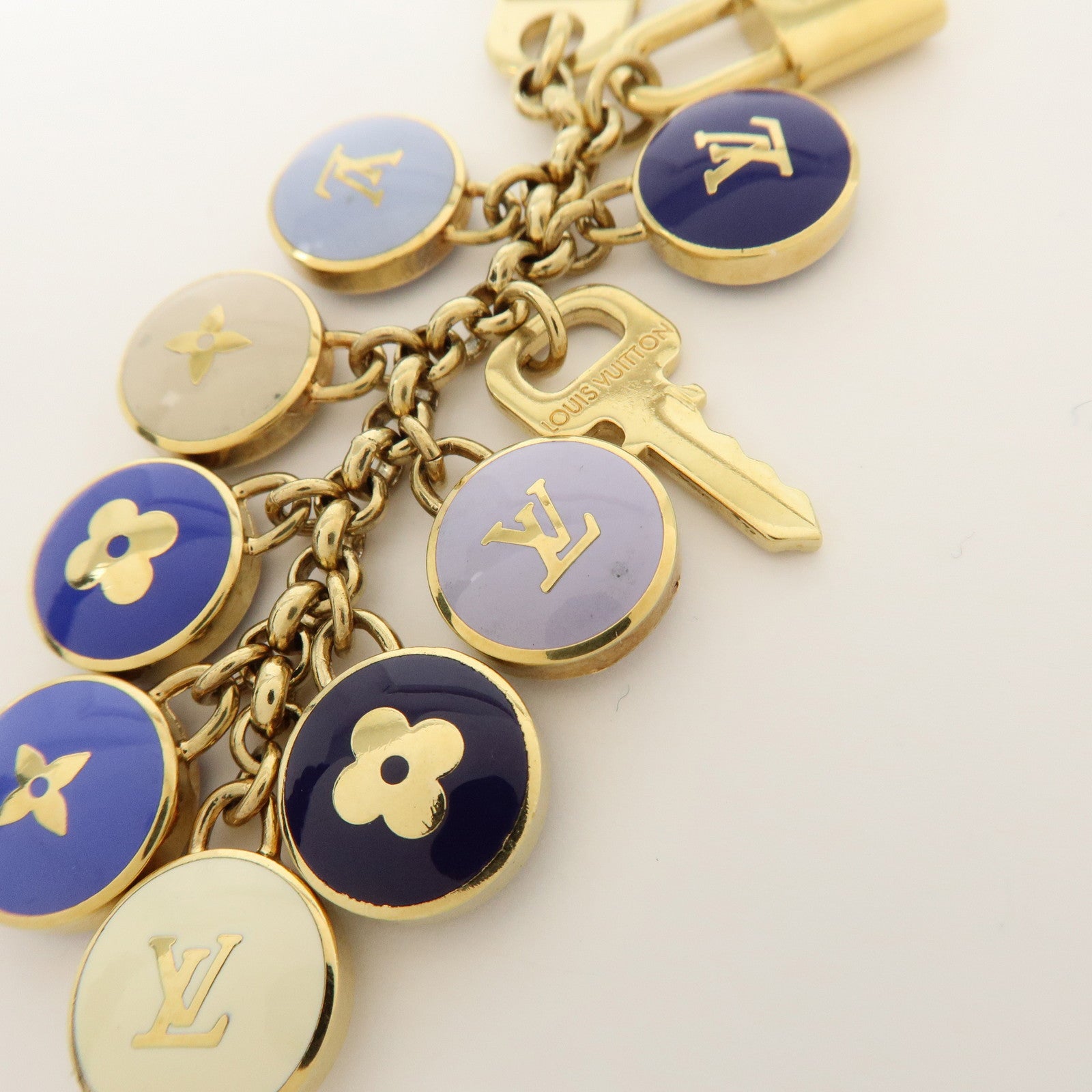 Louis Vuitton Metal Bag Charm Key Chain Blue Gold M65910
