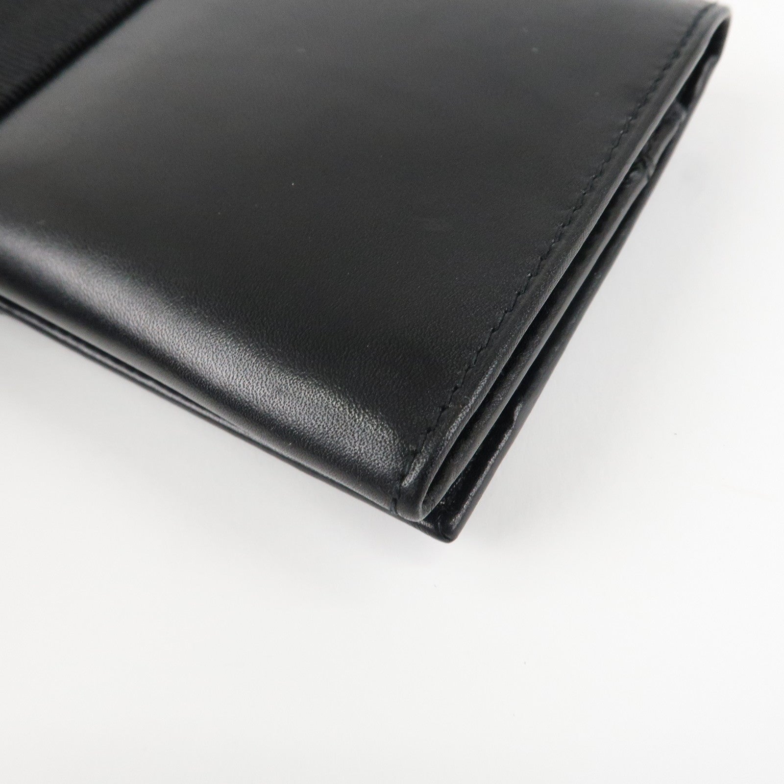 Ferragamo Vara Ribbon Leather Bi-fold Long Wallet Black Gold HDW Used